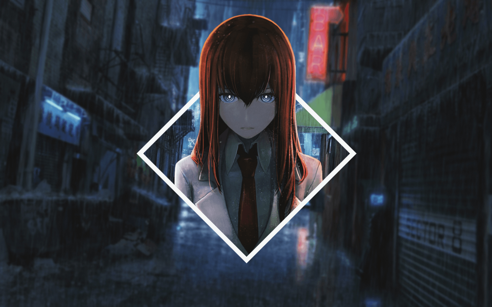 1680x1050 Download  Makise Kurisu, Steins Gate, Raining, Streets, Desktop