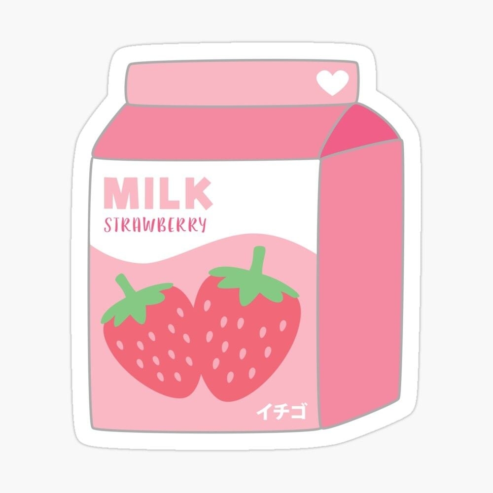 1000x1000 Strawberry Milk Carton Kawaii Cute Strawberries' Sticker by candymoondesign. Cute strawberry, Aesthetic stickers, Kawaii stickers, Phone