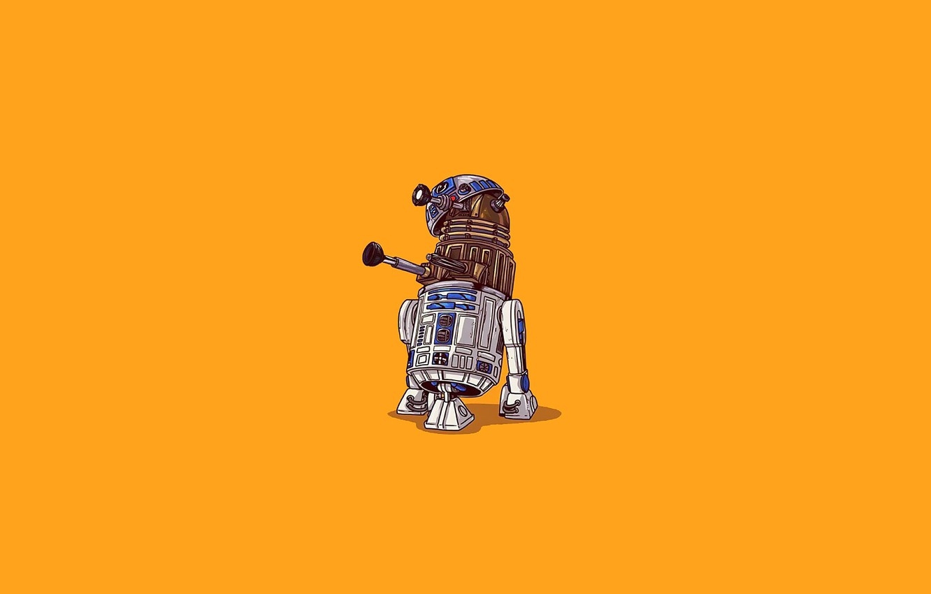 1340x850 Wallpaper Star Wars, R2D Star Wars, Doctor Who, Yellow Background, Doctor Who, R2 D Dalek, Far Image For Desktop, Section минимализм, Desktop