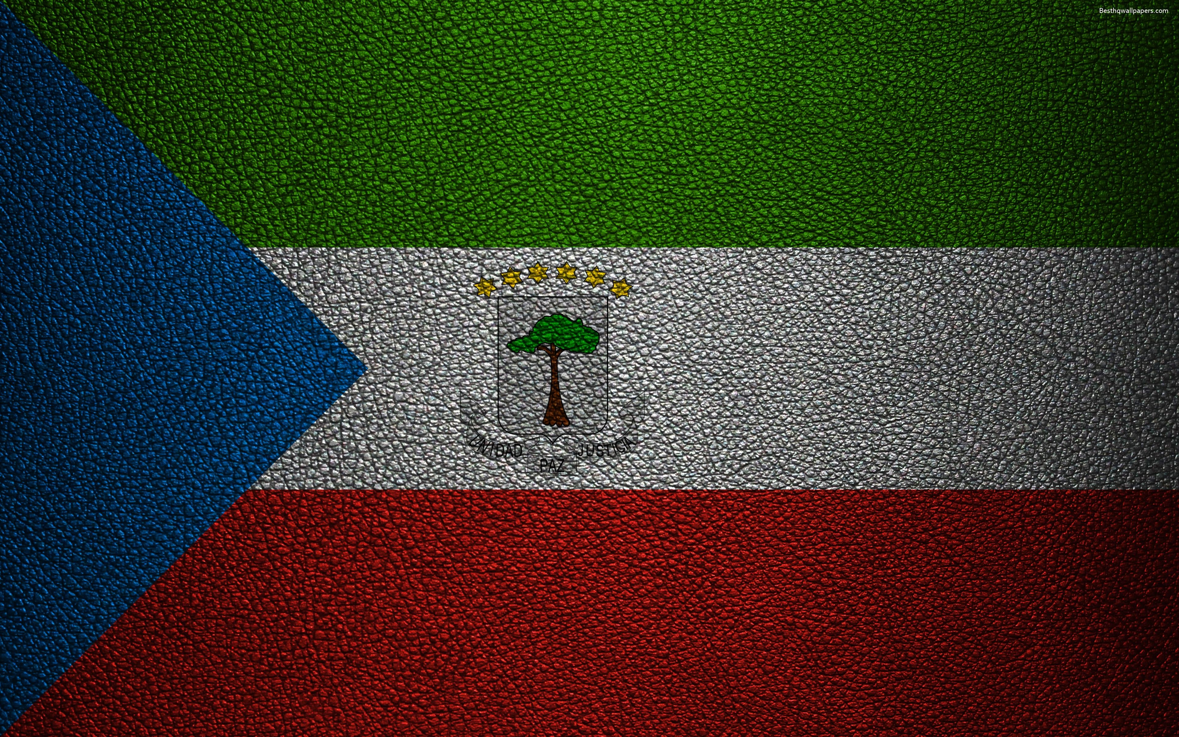 3840x2400 Download wallpaper Flag of Equatorial Guinea, Africa, 4k, leather, Desktop