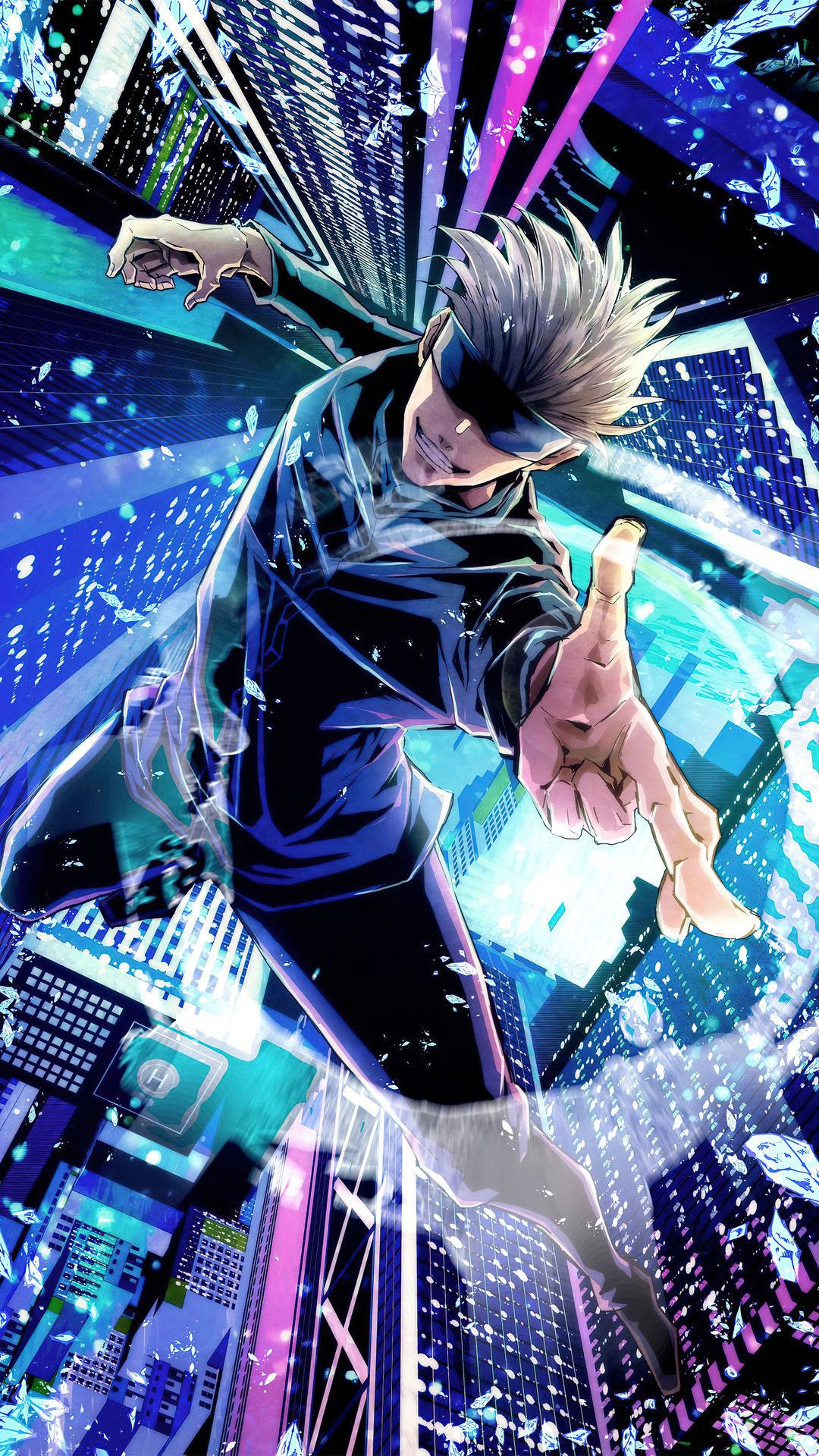 1080x1920 Download Gojo Satoru Skyscrapers Jujutsu Kaisen IPhone Wallpaper, Phone