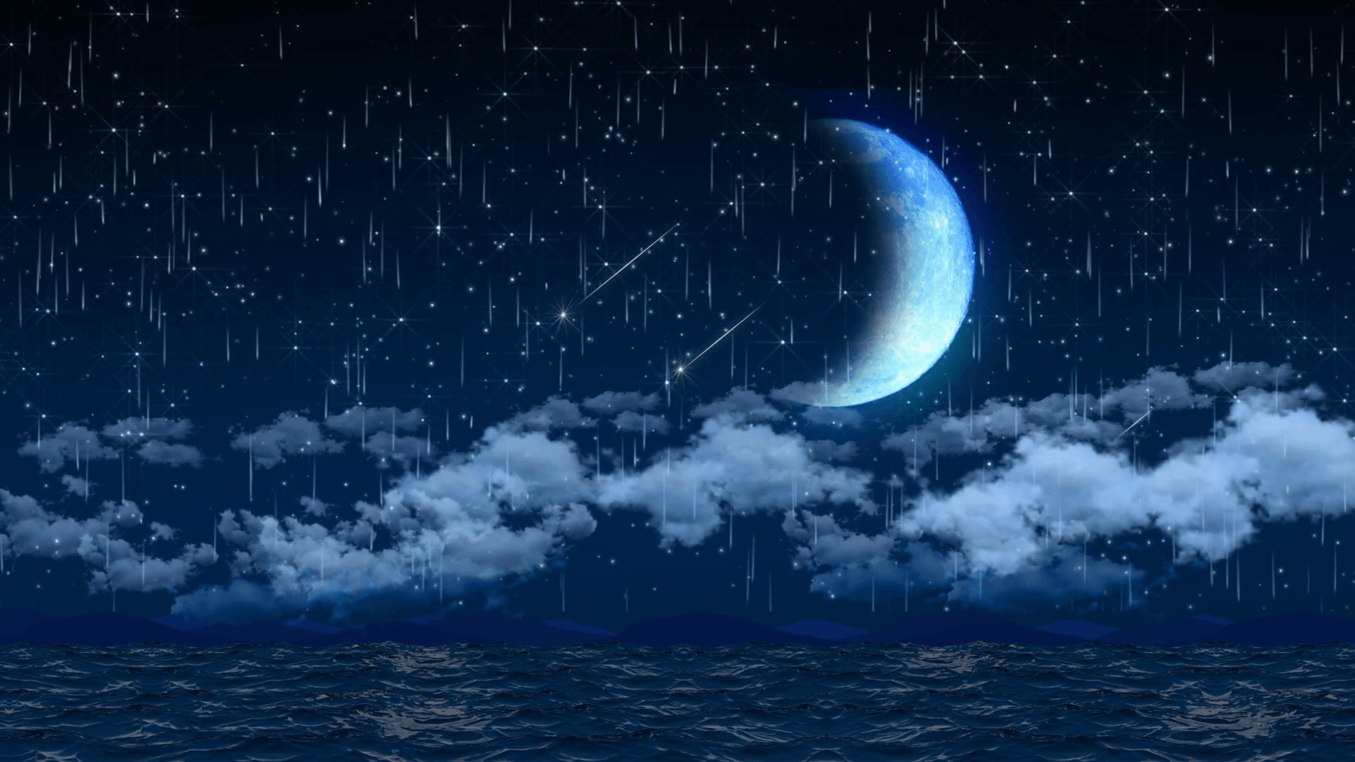 1920x1080 Seamless 3D animation of night sky with clouds and falling star, Desktop