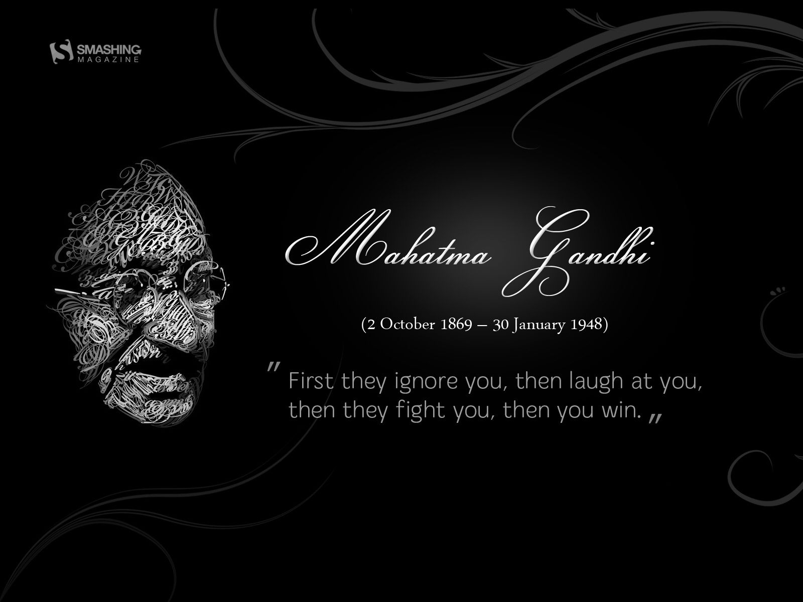 1600x1200 Motivational Wallpaper Quote by Mahatma Gandhi: First they ignore, Desktop