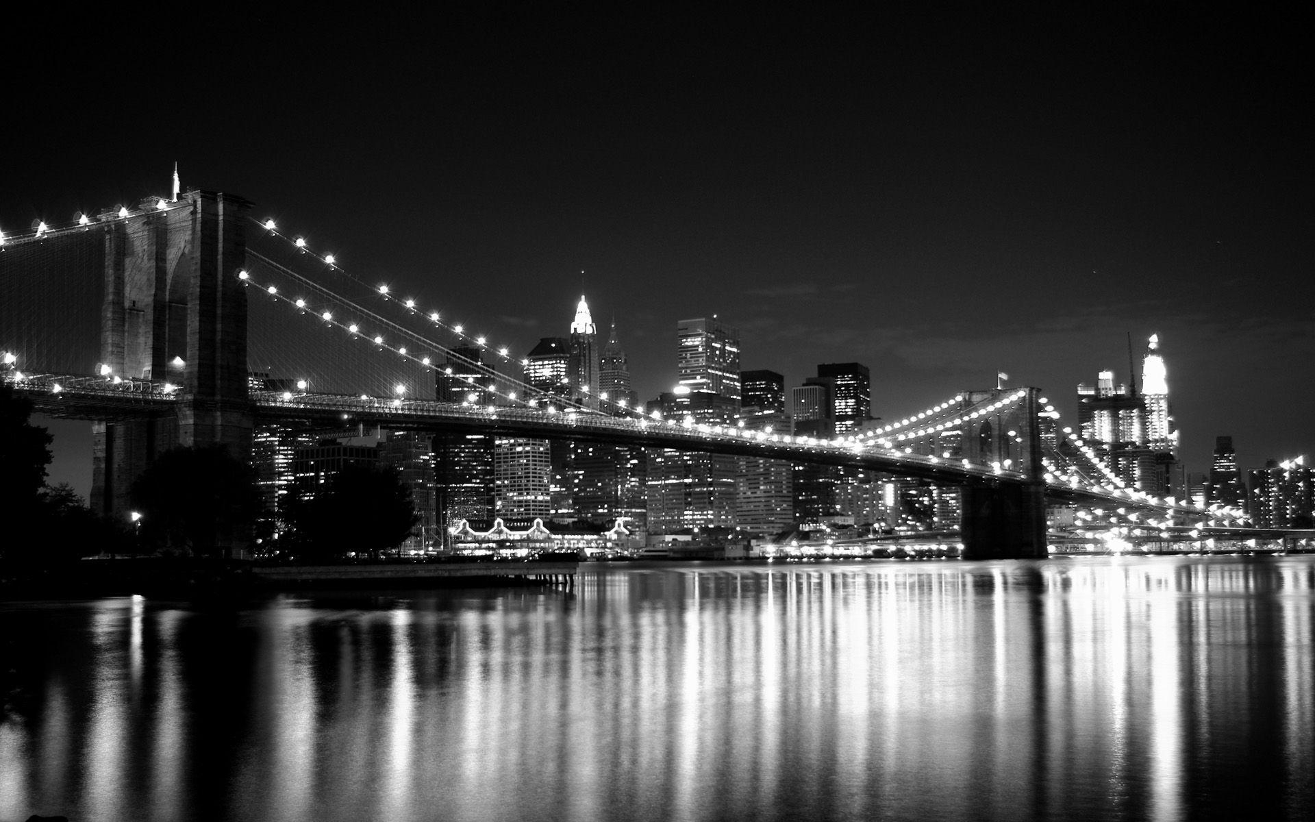 1920x1200 Black And White Brooklyn Bridge New York Wallpaper High Resolution, Desktop