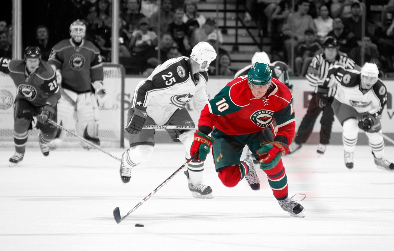 1340x850 Wallpaper the game, washer, NHL, players stick, Minnesota Wild, NHL ice hockey image for desktop, section спорт, Desktop