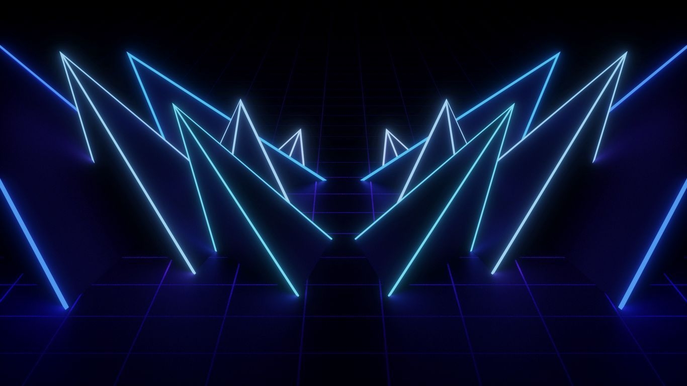 1370x770 Download wallpaper  net, neon, shape, pointed, dark, blue, Desktop