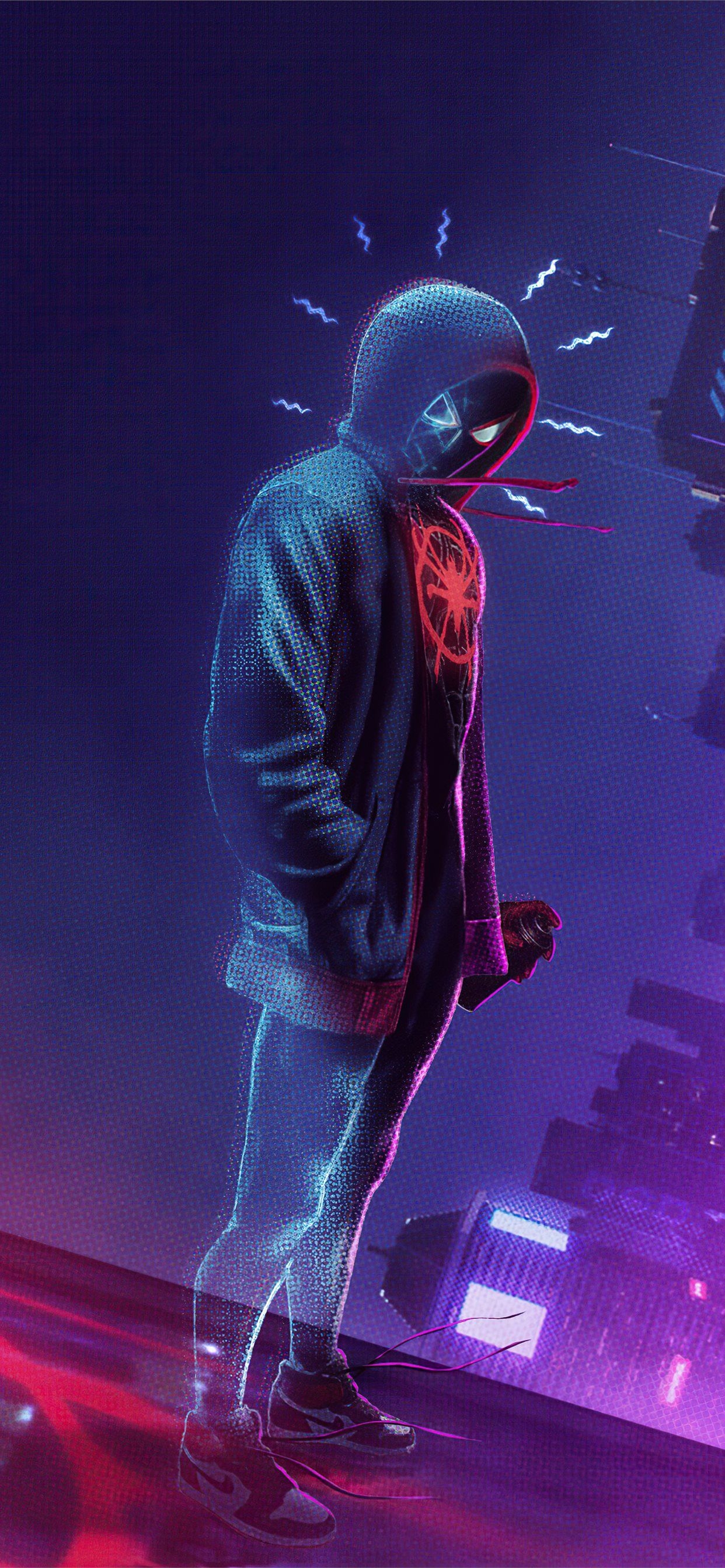 1250x2690 spider man miles morales noise iPhone X Wallpaper Free Download, Phone