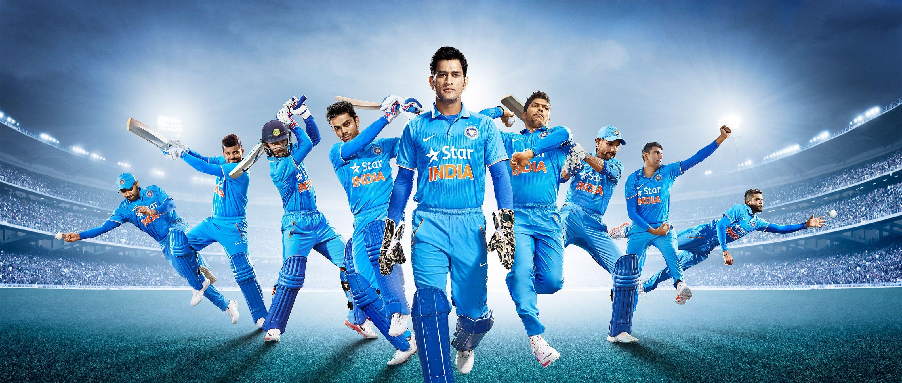 3140x1340 Wallpaper Team India, National cricket team, Indian Cricket Team, MS, Dual Screen