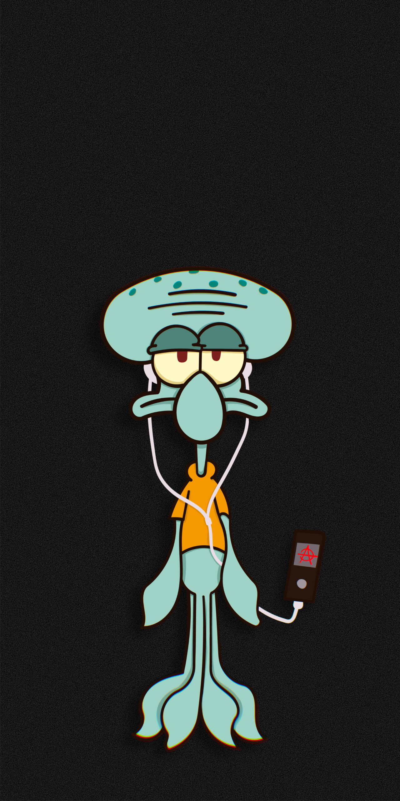 1280x2560 Squidward Listening Music Black Meme Wallpaper, Phone