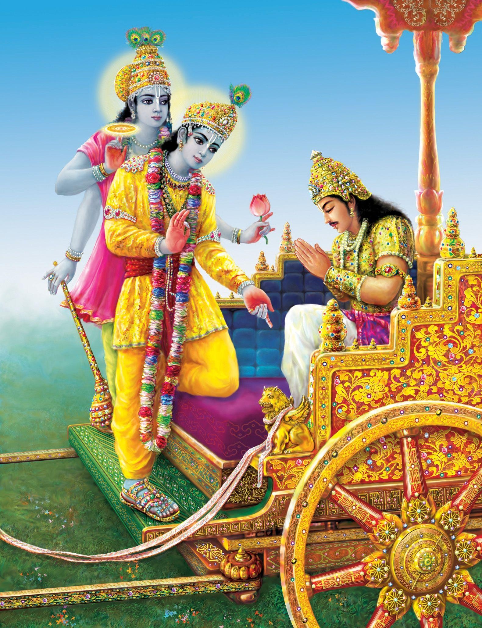 1590x2060 Hd Image Of Lord Krishna With Arjun, Phone