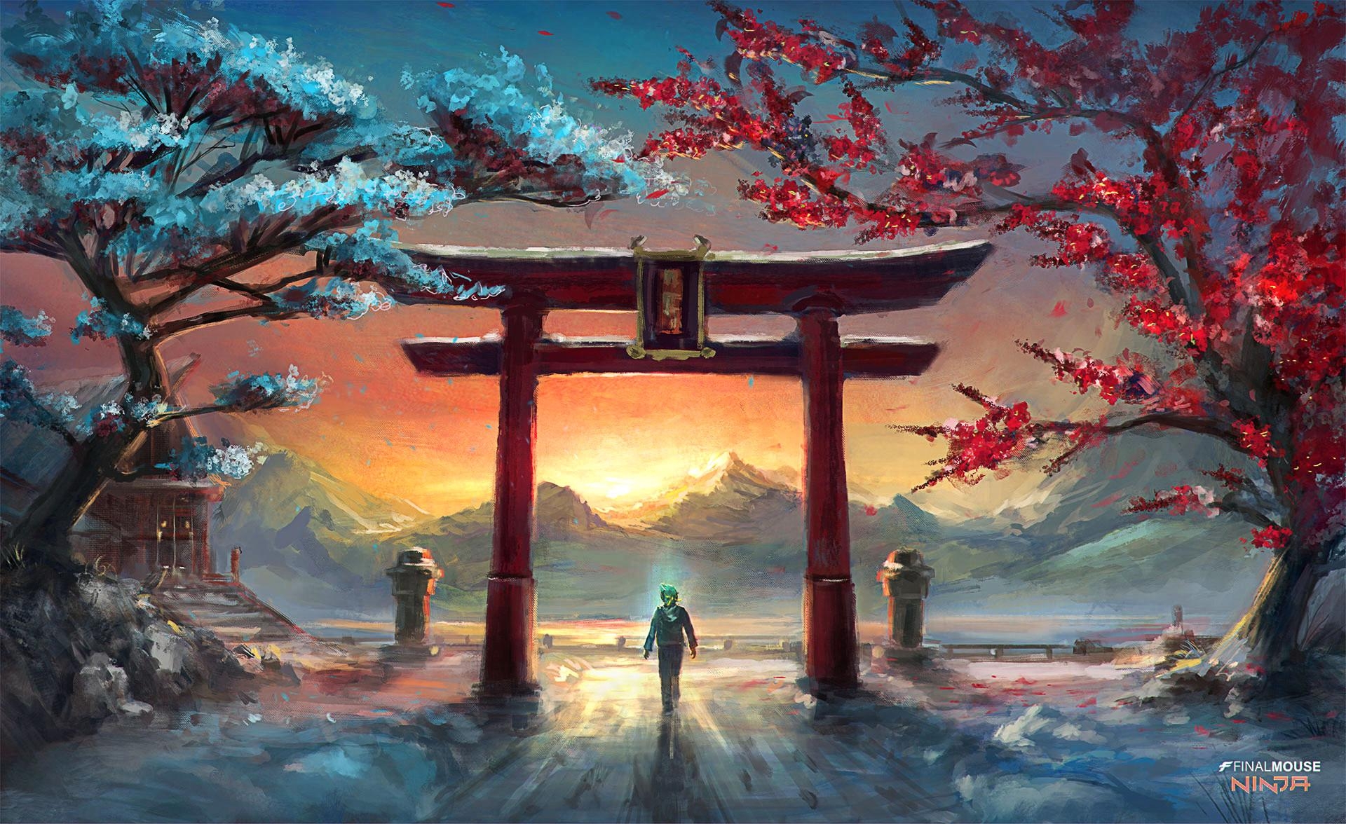 1920x1180 Human, Person, Torii, Gate, Painting resized, Desktop