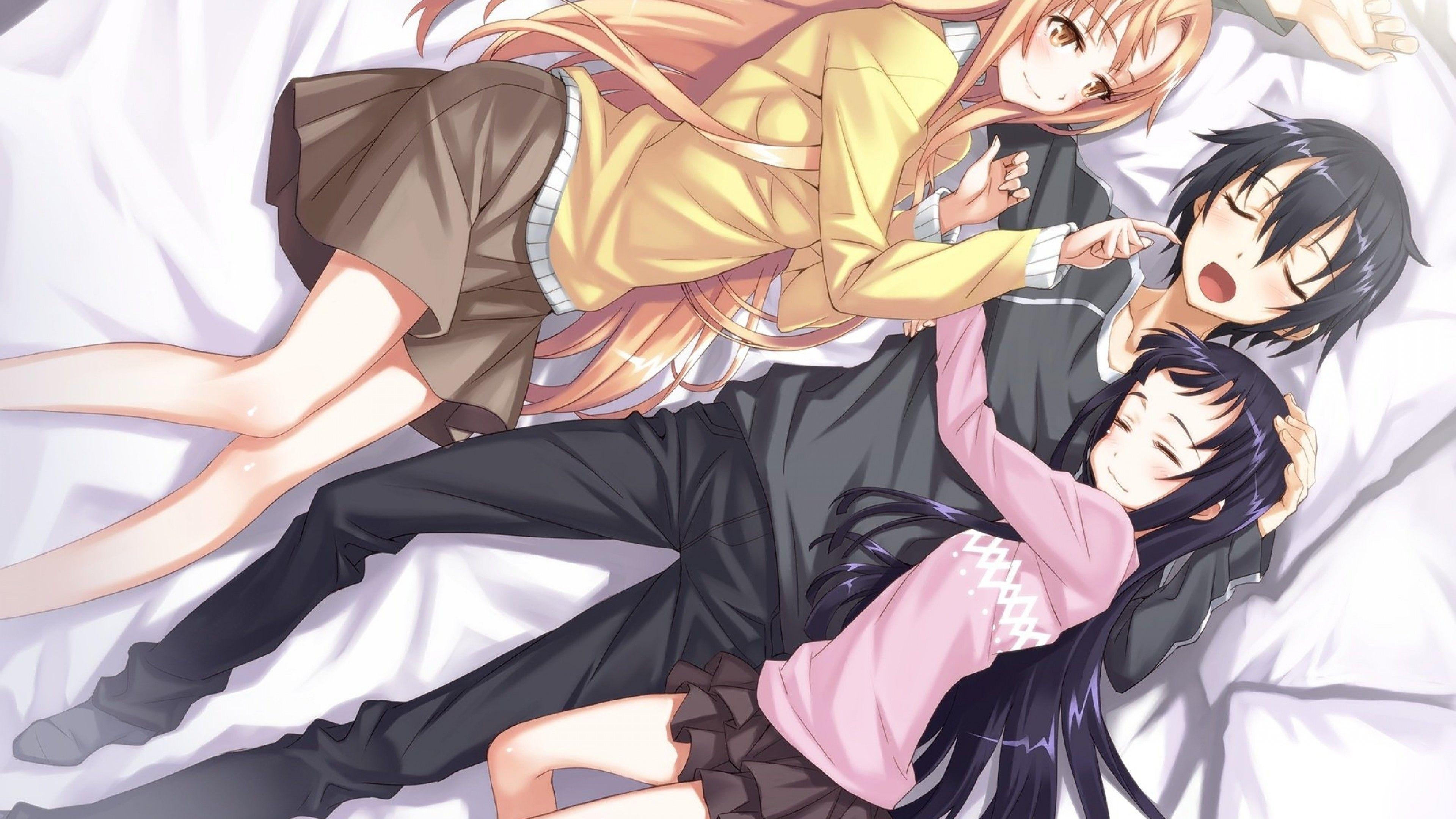 3840x2160 Download  Yuuki Asuna, Kirigaya Kazuto, Yui, Sleeping, Desktop