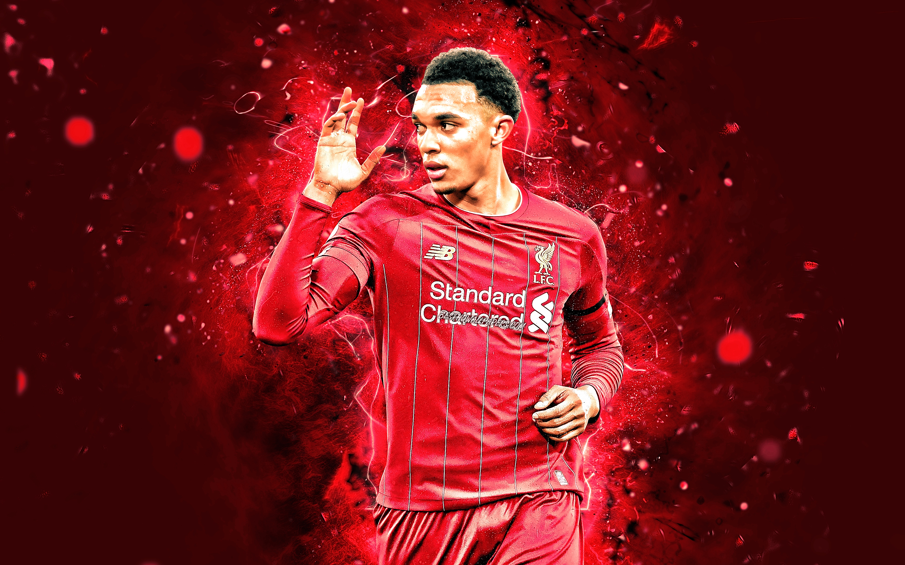 3840x2400 Download Wallpaper Trent Alexander Arnold, 4k, Goal, English Footballers, Liverpool FC, Neon Lights, Trent John Alexander Arnold, Soccer, LFC, Defender, Premier League, Football, Liverpool For Desktop With Resolution. High Quality HD, Desktop