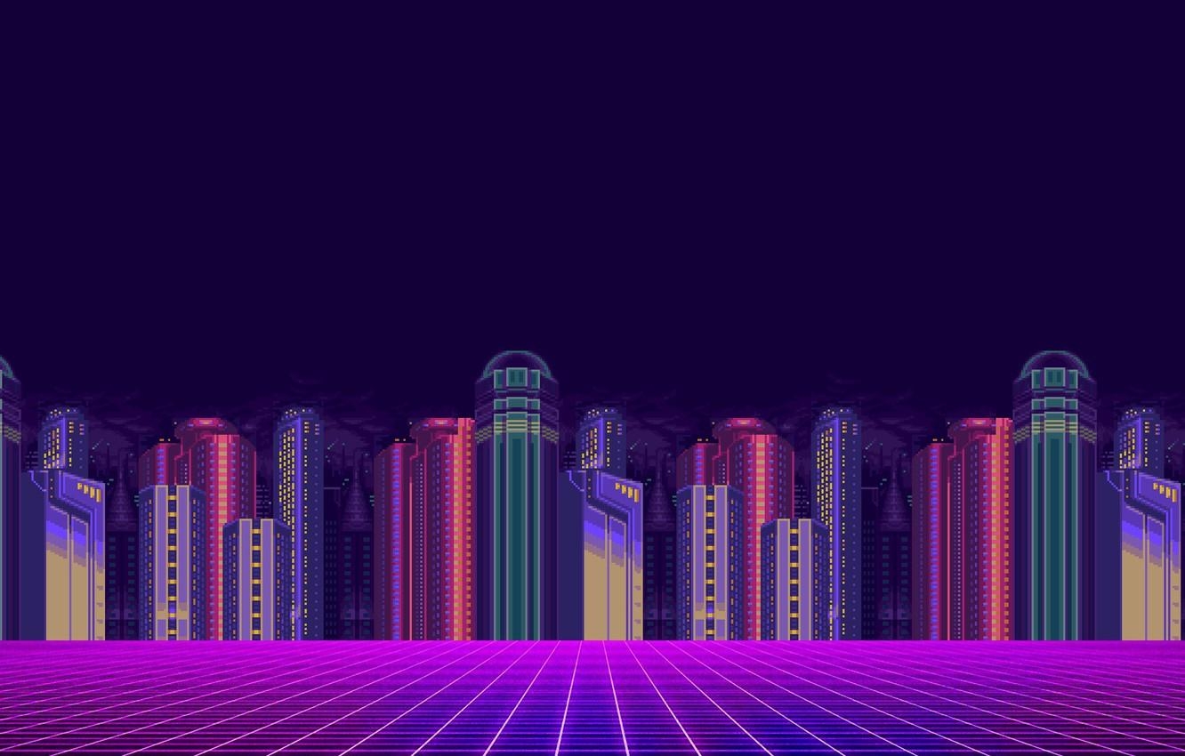 1340x850 Wallpaper Minimalism, The city, Background, Pixels, 8bit, Desktop