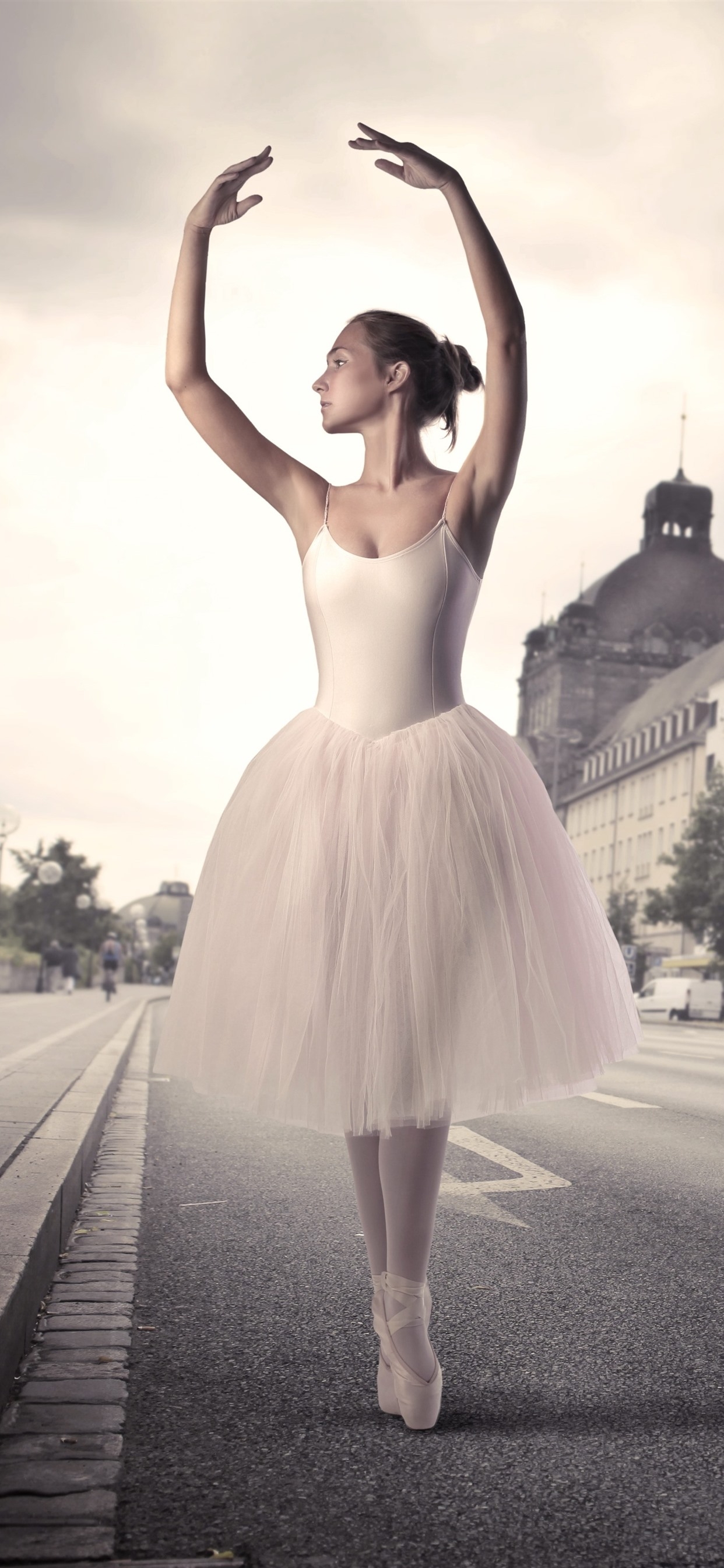 1250x2690 iPhone Wallpaper Beautiful Ballerina, Girl, Dance, On The Road, Phone