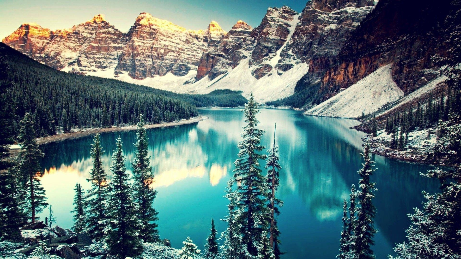 1920x1080 mountain, Trees, Snow, Water, Moraine Lake, Canada, Lake, Forest, Desktop