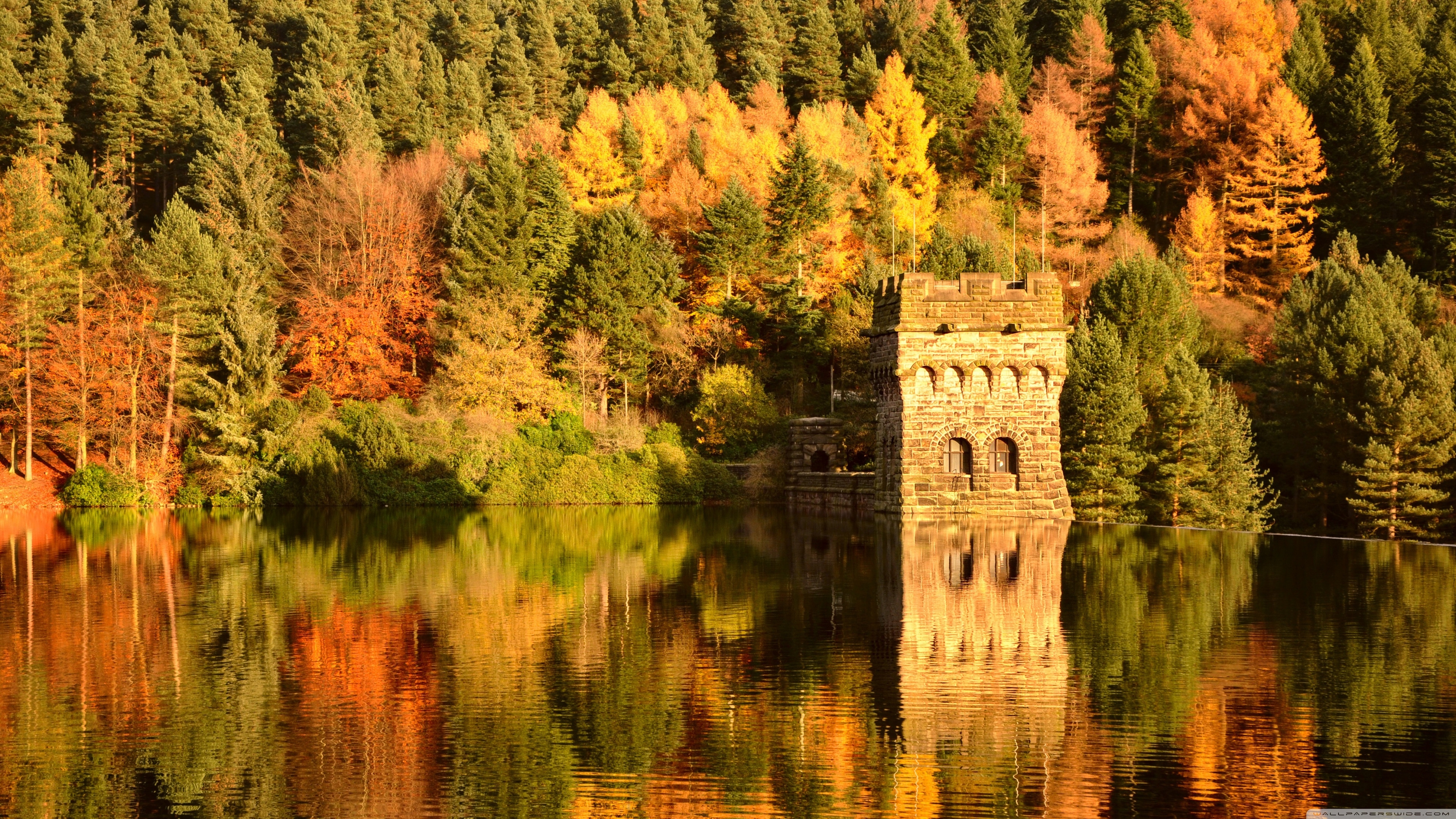 3840x2160 Small Lake Fortress, Autumn Ultra HD Desktop Background Wallpaper for 4K UHD TV, Multi Display, Dual Monitor, Tablet, Desktop