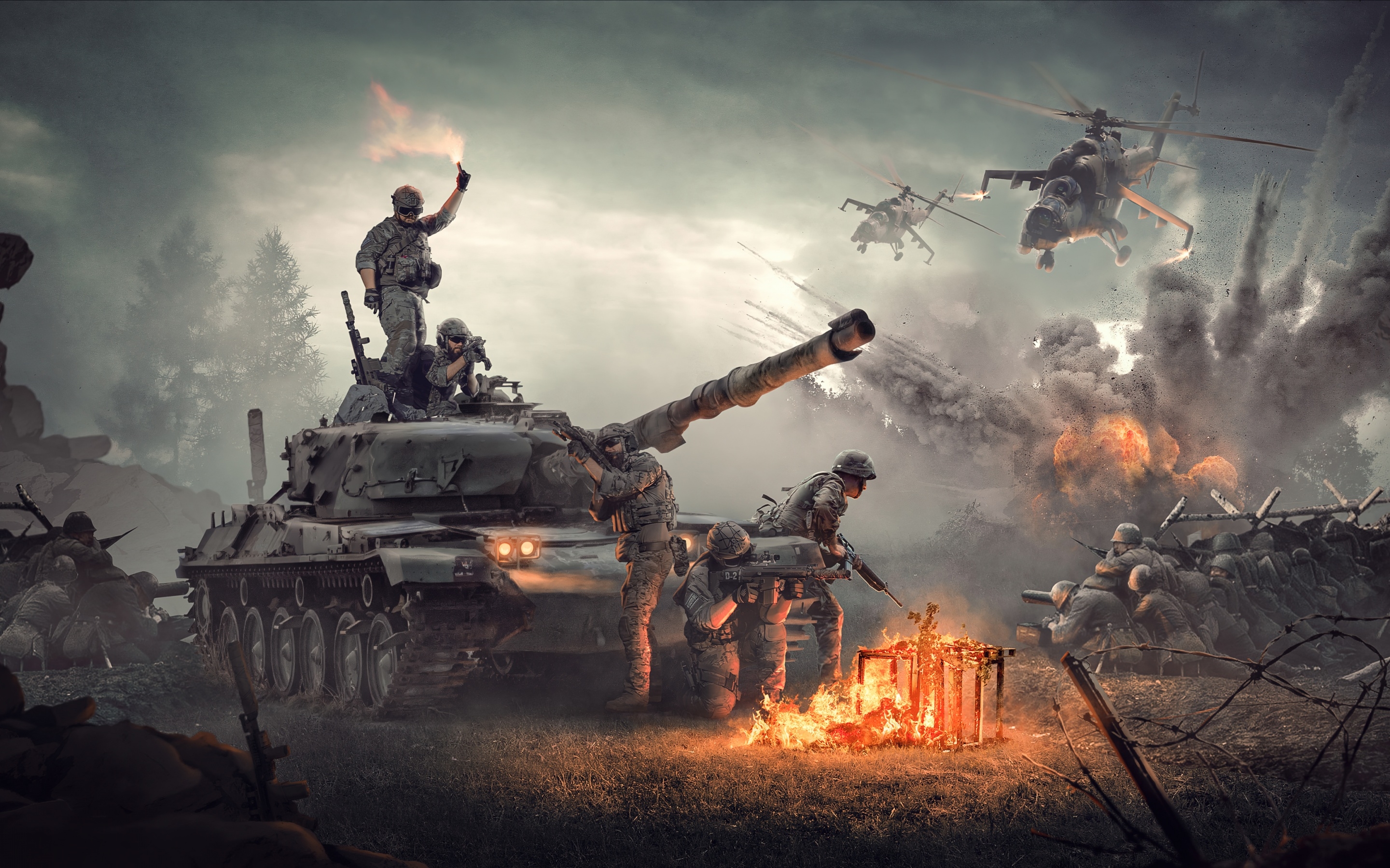 2880x1800 Army Wallpaper 4K, Tanks, Attack, Desktop