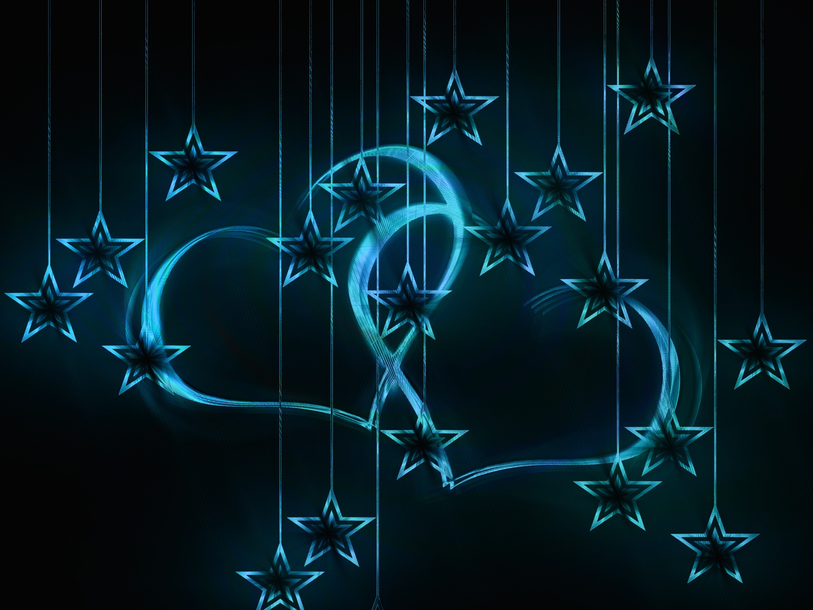 2600x1950 Blue hearts and stars on a black background free image download, Desktop