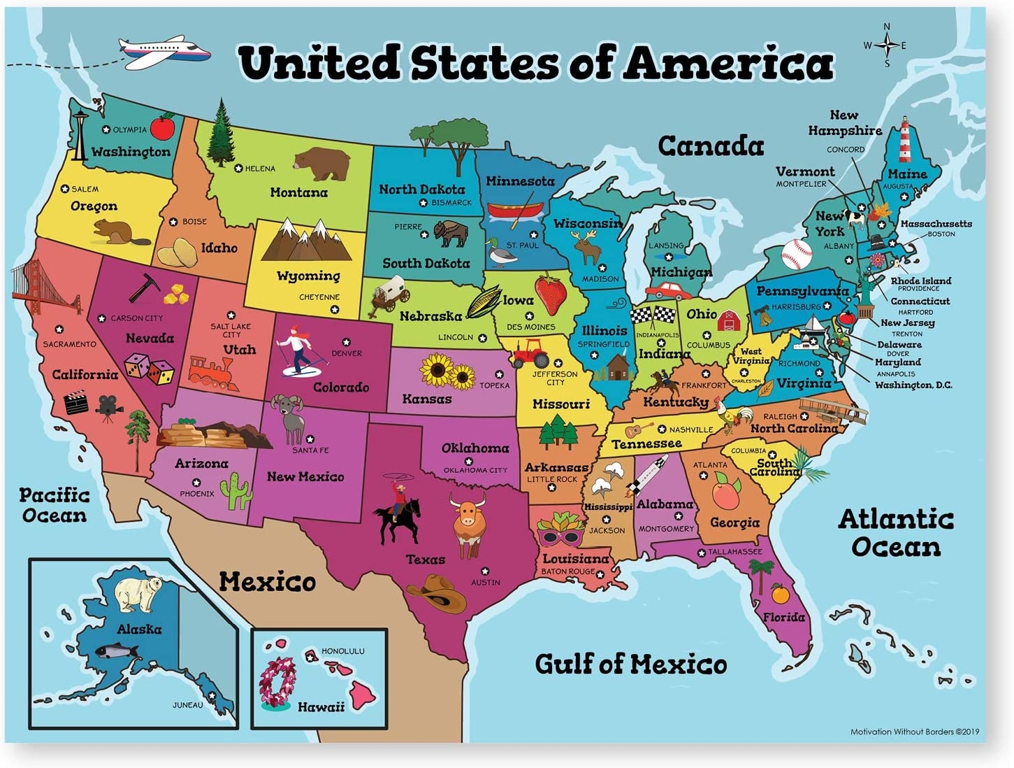 1460x1100 United States Map for kids 18x24 Laminated US Map, Desktop