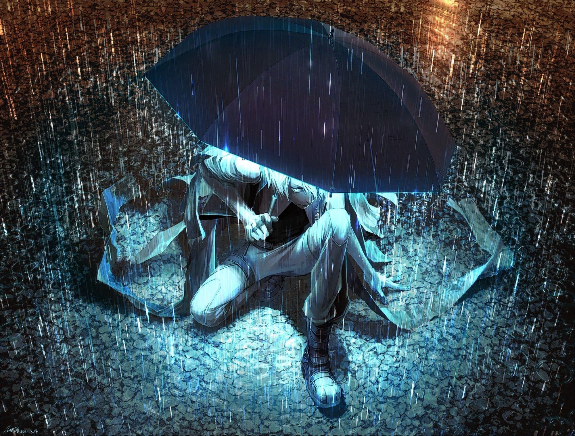 2000x1520 Umbrellas Anime Rain. The best wallpaper background, Desktop