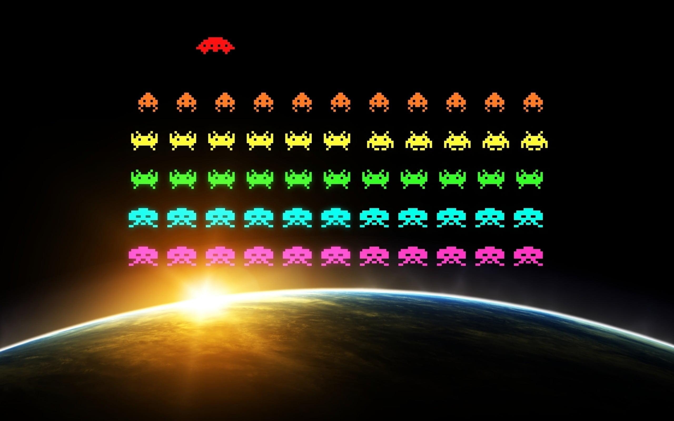 2560x1600 Galaga game, pixels, pixel art, digital art, video games HD, Desktop