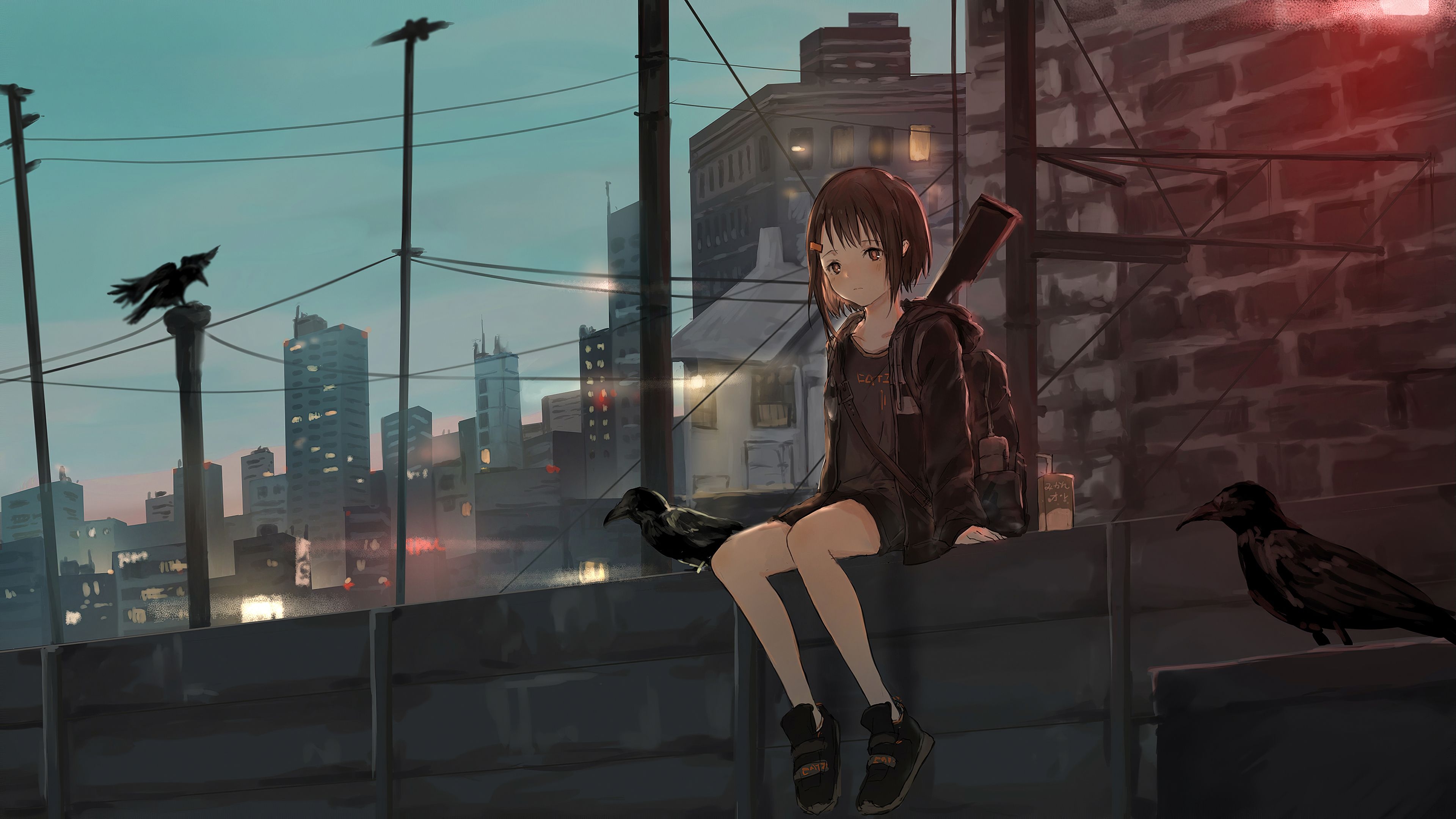 3840x2160 Anime Girl Sitting Alone Roof Sad 4k, HD Anime, 4k Wallpaper, Image, Background, Photo and Picture, Desktop