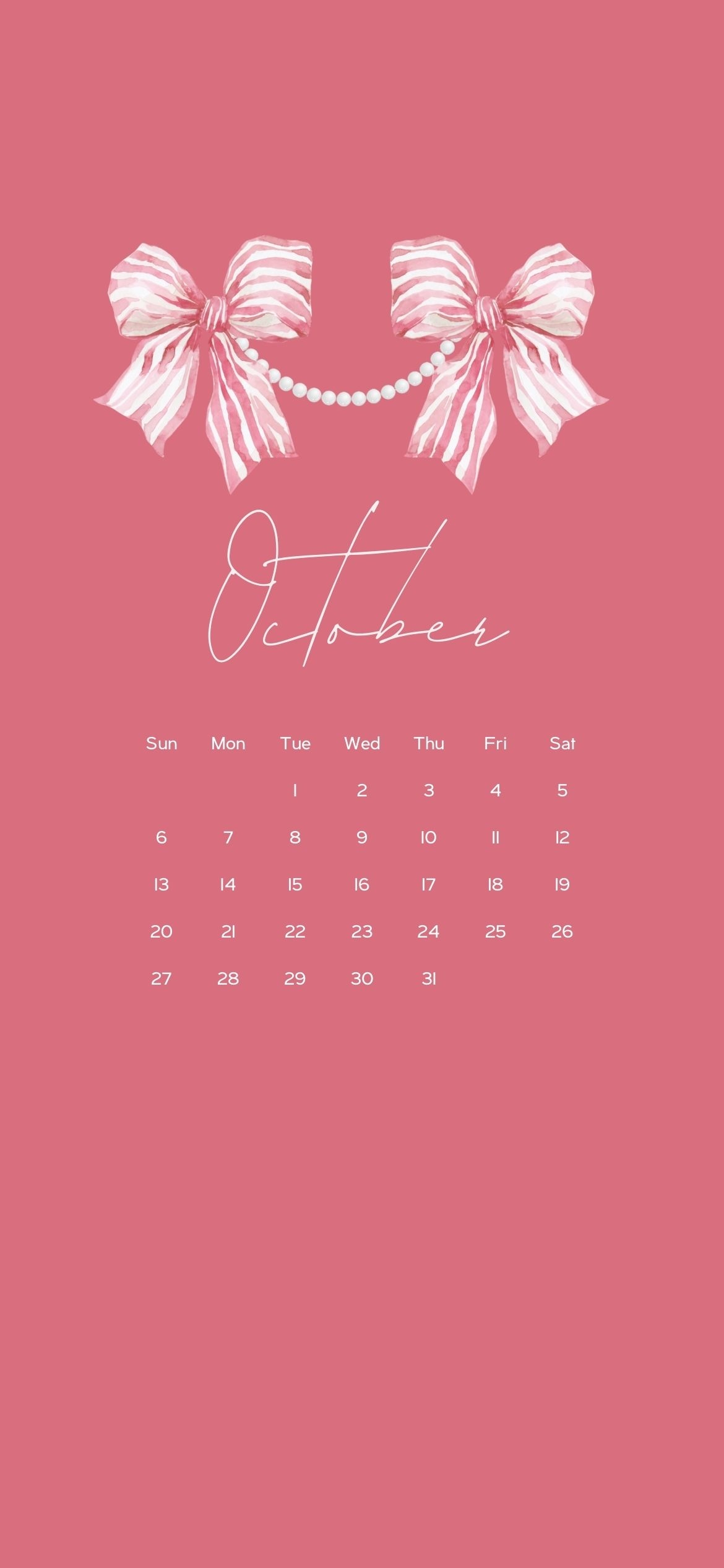 1170x2540 October Calendar Wallpaper Aesthetic, Phone