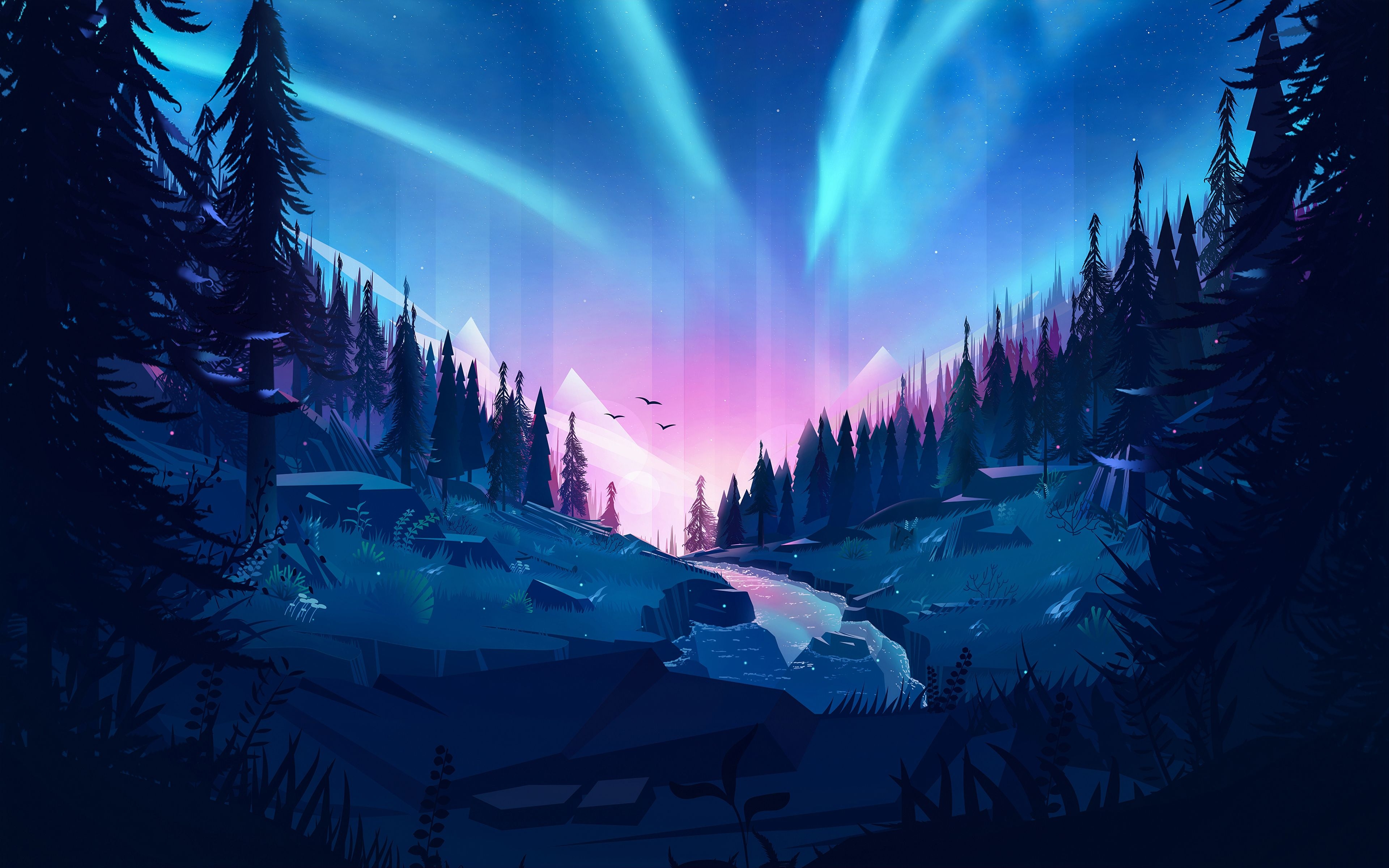 3840x2400 Auroral Forest 4K wallpaper. Desktop wallpaper art, Computer wallpaper desktop wallpaper, Anime scenery wallpaper, Desktop