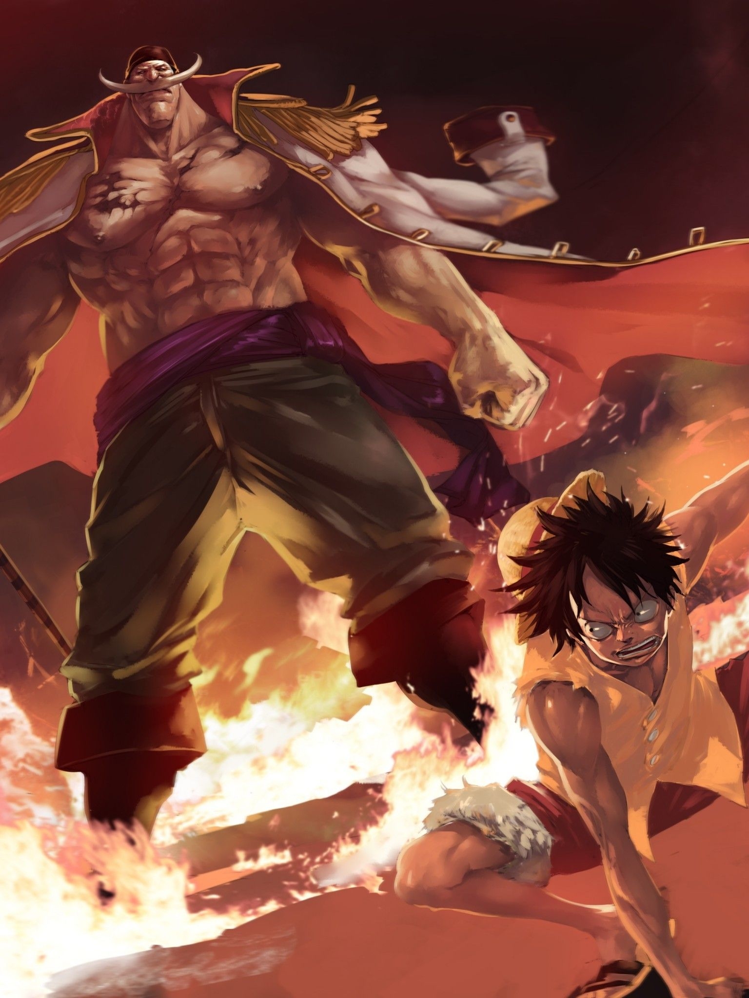 1540x2050 Download  One Piece, Monkey D. Luffy, Whitebeard, Edward Newgate, Fire Wallpaper for Apple iPad Mini, Apple IPad 4, Phone