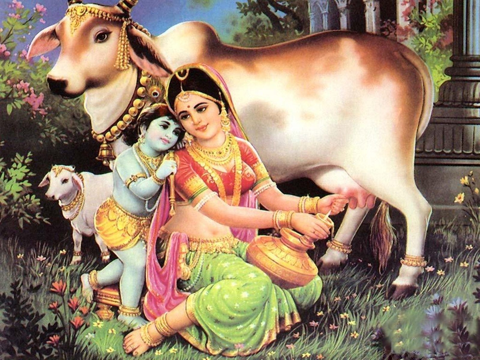 1600x1200 Bal Krishna Yashoda and cow. HD Wallpaper Rocks, Desktop