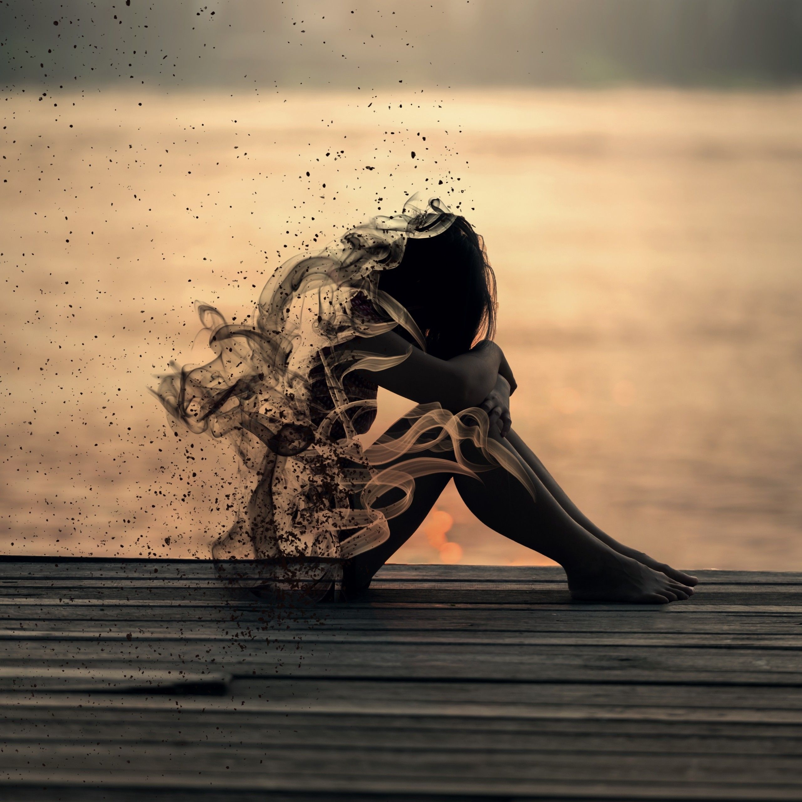 2560x2560 Wallpaper Sad, Smoke, Girl, Sadness, Mood, Girly, 4K, 8K, Creative, Phone