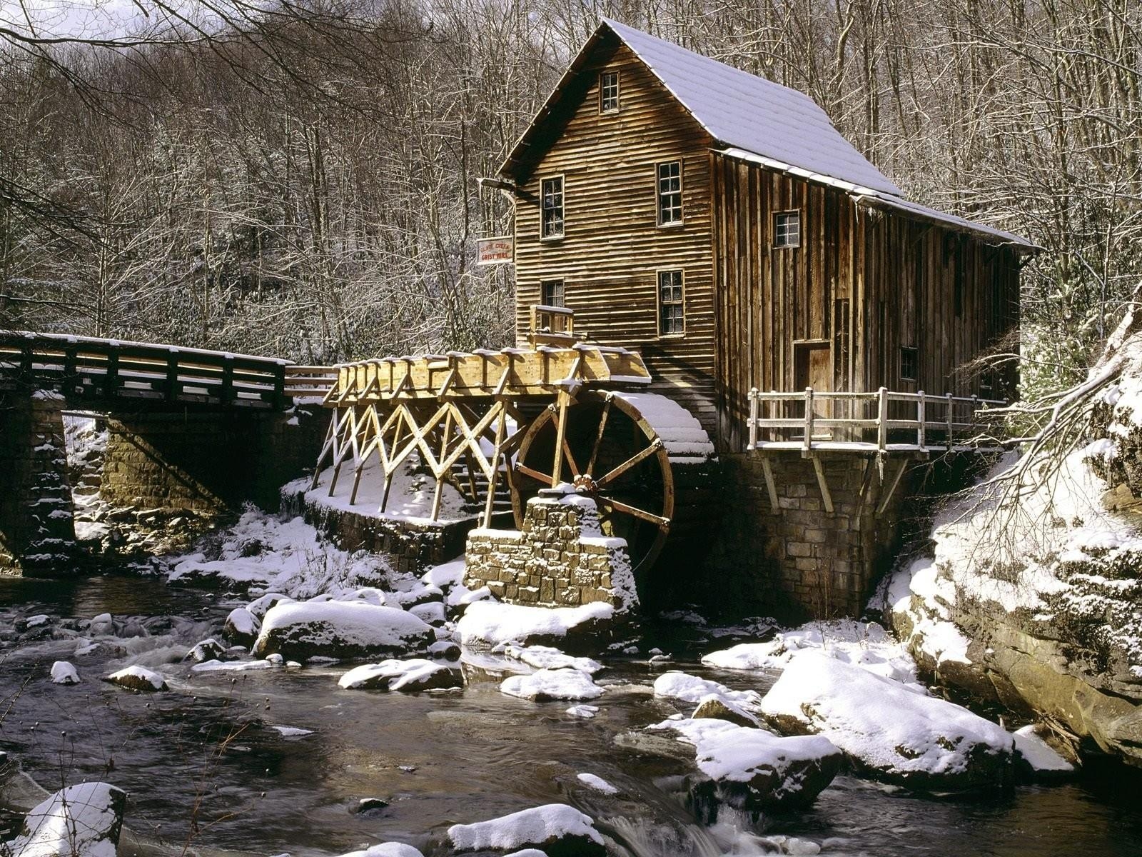 1600x1200 Glade, Creek, Grist, Mill, Winter, Babcock, State, Park, West, Desktop