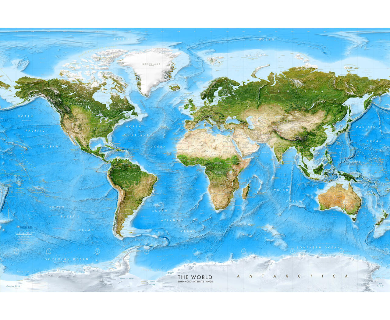 1280x1050 Enhanced Physical World Satellite Image Map Mural Wallpaper. World Maps Online, Desktop