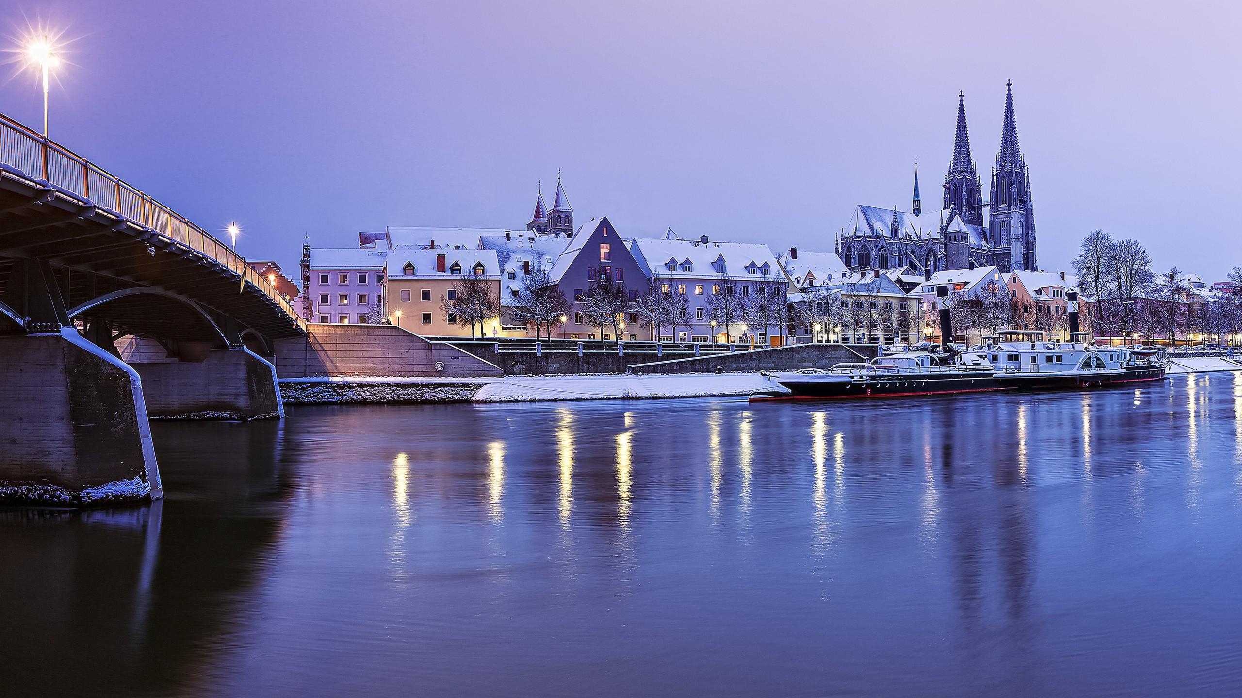 2560x1440 Rivers: Natur Bavaria River Regensburg Germany Bridge City HD Image, Desktop