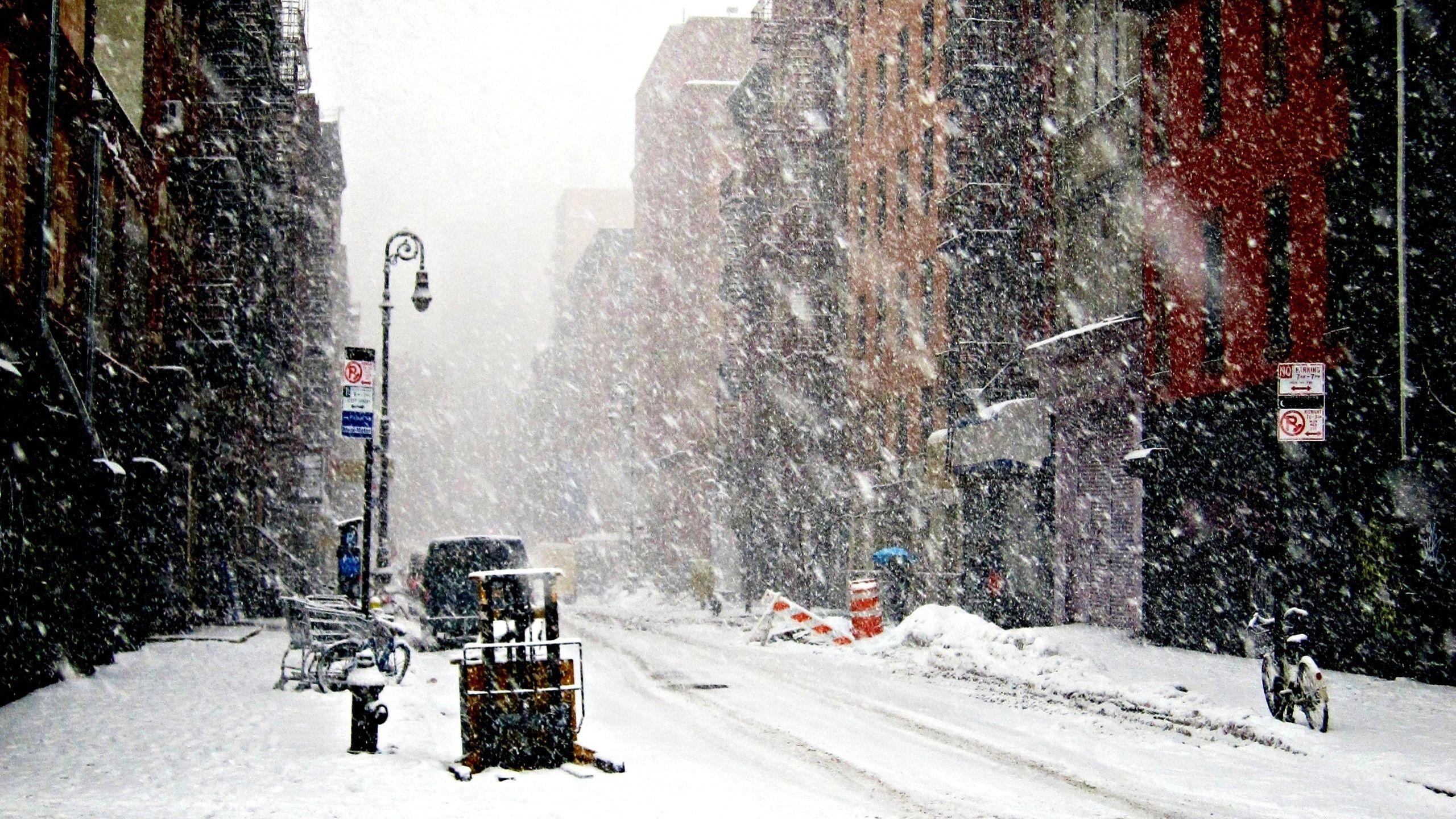 2560x1440 Snowfall, New York, Winter, New York Under Snow, Winter, Desktop