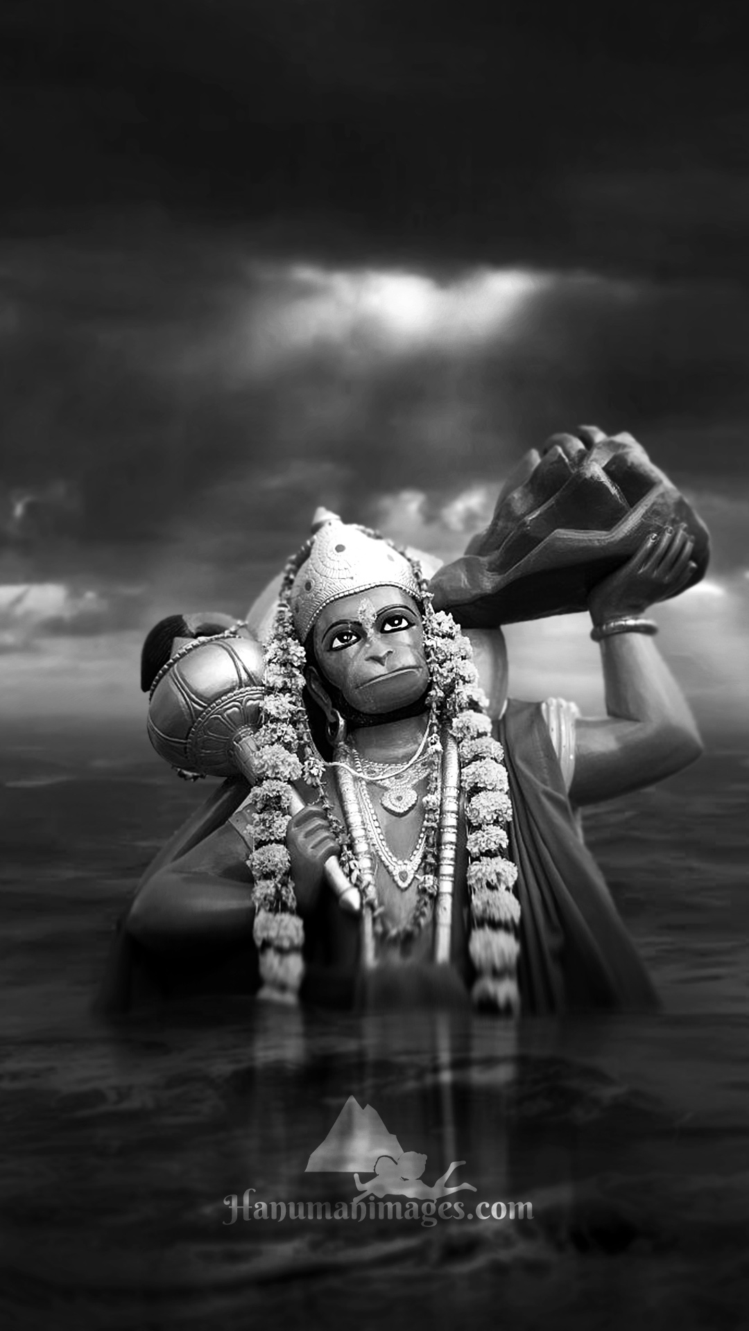 1080x1920 shree hanuman with parvat black and white wallpaper, Phone