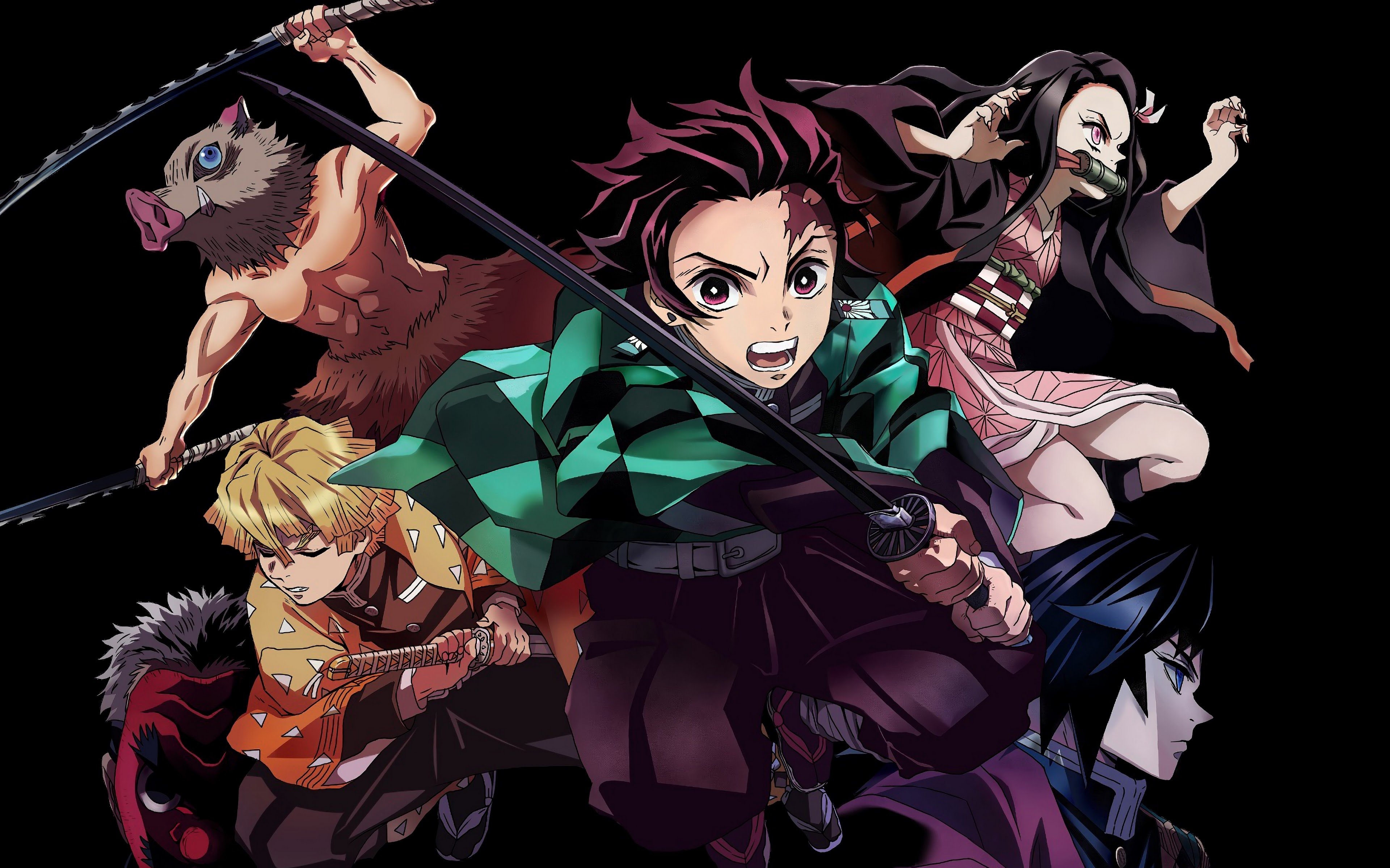 3840x2400 Kimetsu No Yaiba Characters Tanjirou Nezuko Zenitsu Inosuke Giyuu 4K Wallpaper, Desktop