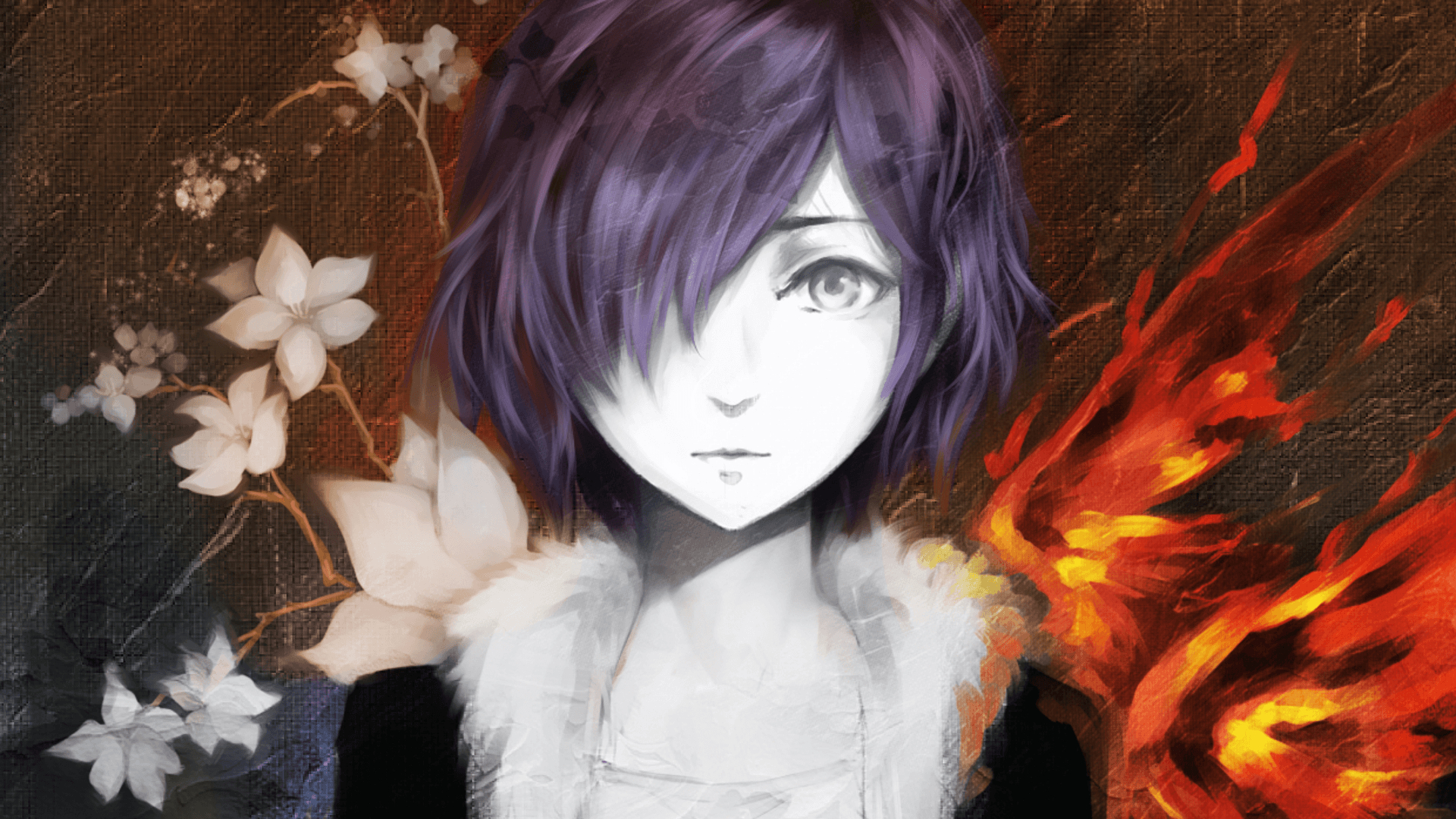 1920x1080 Anime Tokyo Ghoul Touka Kirishima Girl Purple Hair Grey Eyes Short Hair Kagune (Tokyo Ghoul) Flower Wallpaper. Tokyo ghoul, Tokyo ghoul anime, Touka kirishima, Desktop