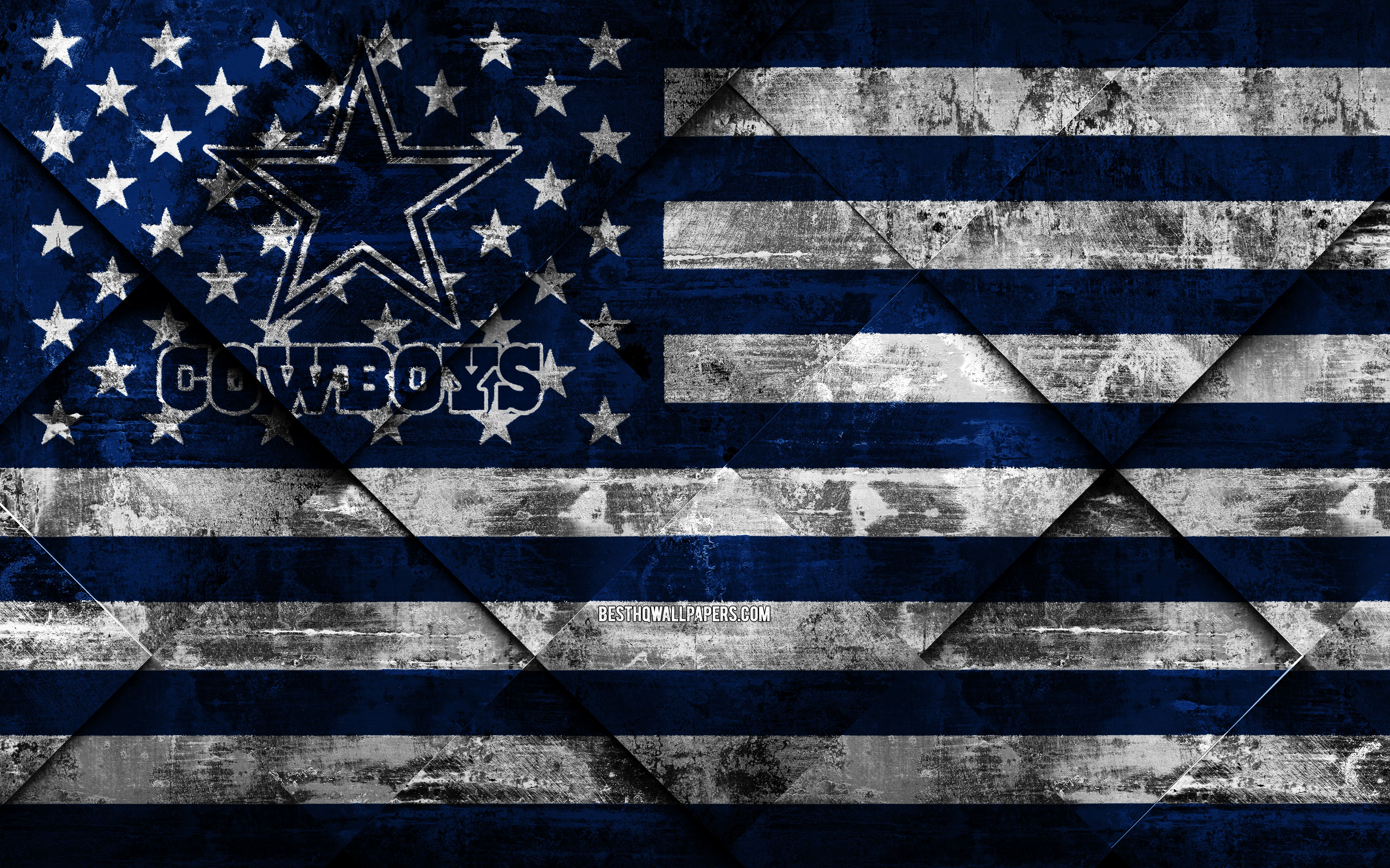 3840x2400 Download wallpaper Dallas Cowboys, 4k, American football club, grunge art, grunge texture, American flag, NFL, Irving, Texas, USA, National Football League, USA flag, American football for desktop with resolution. High Quality, Desktop