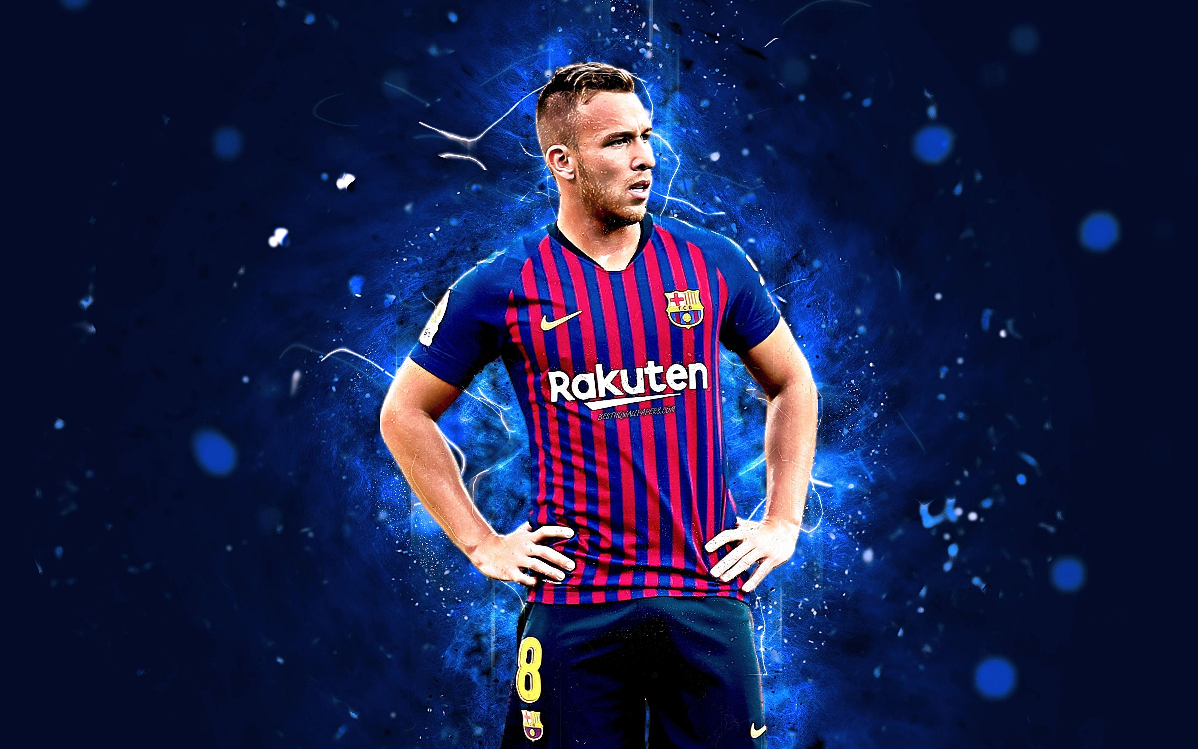 3840x2400 Download wallpaper Arthur, 4k, abstract art, football, Barcelona, Desktop