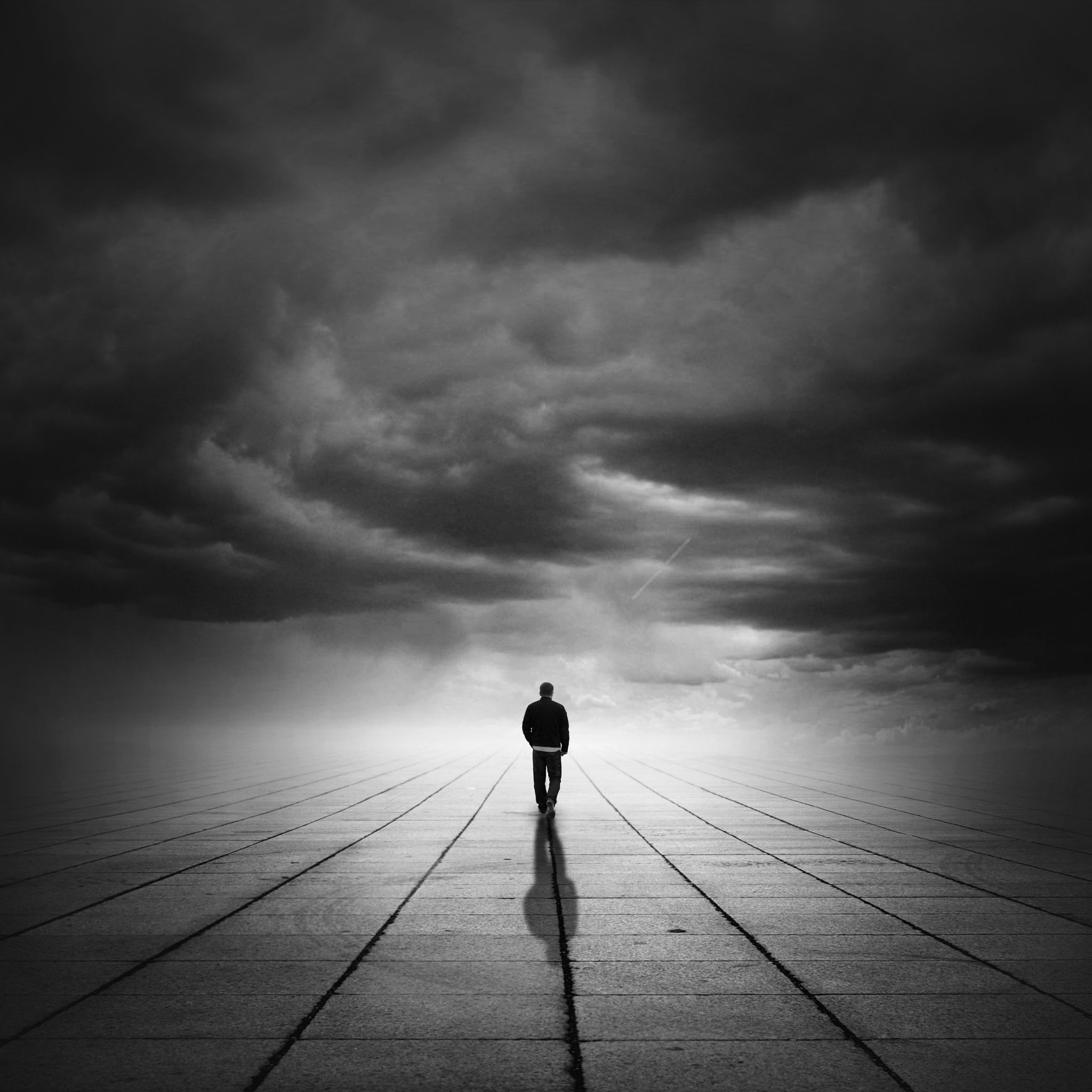 2050x2050 Light in darkness BW. Dark photography, Walking picture, Surrealism photography, Phone