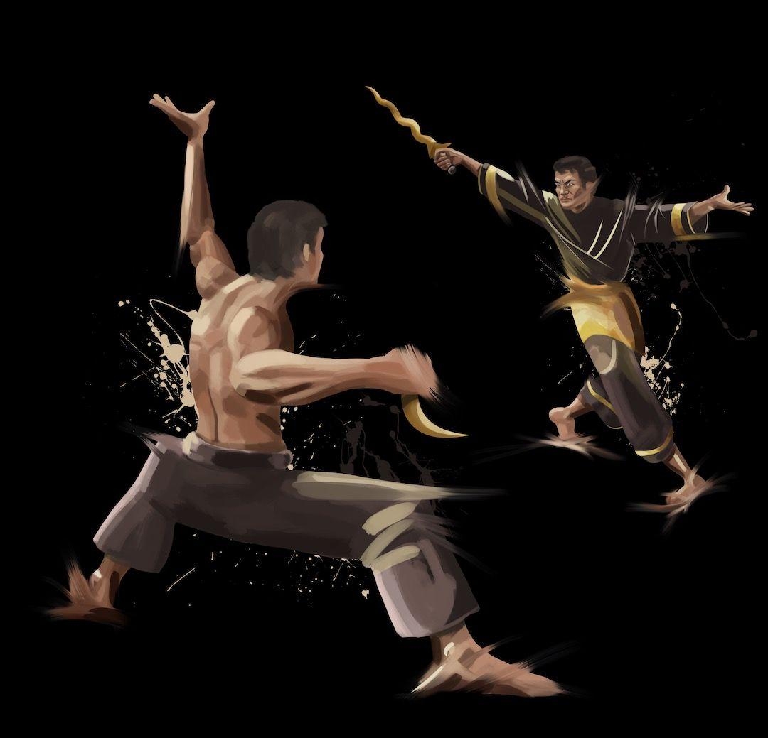 1080x1040 Digital drawing of 2 Pencak Silat fighters, by ILYO. Concept art, Desktop