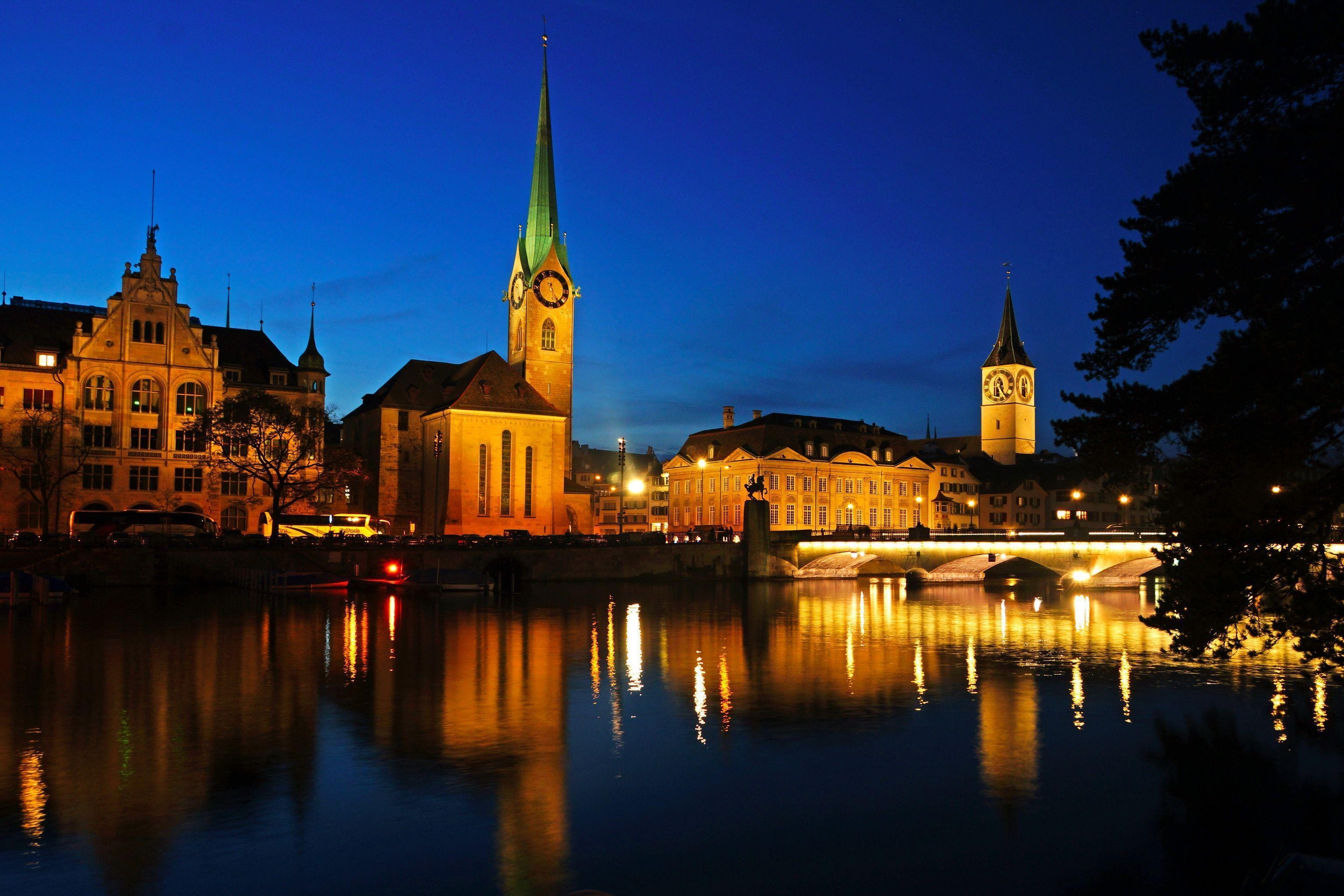 3080x2050 Wallpaper Zurich Switzerland Rivers night time Cities, Desktop