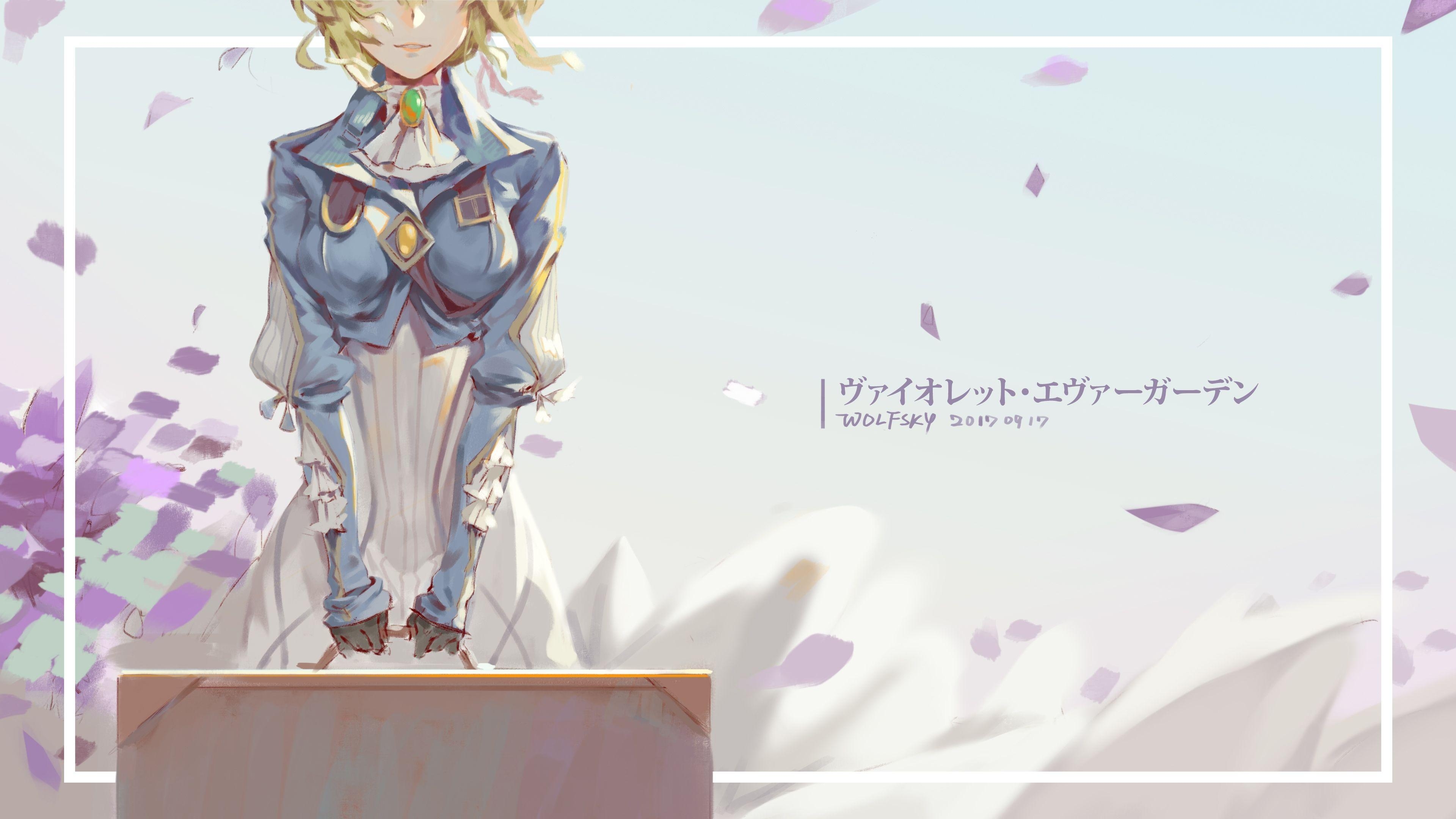 3840x2160 Wallpaper Violet Evergarden, Smiling, Half Face, Gloves, Dress, Desktop