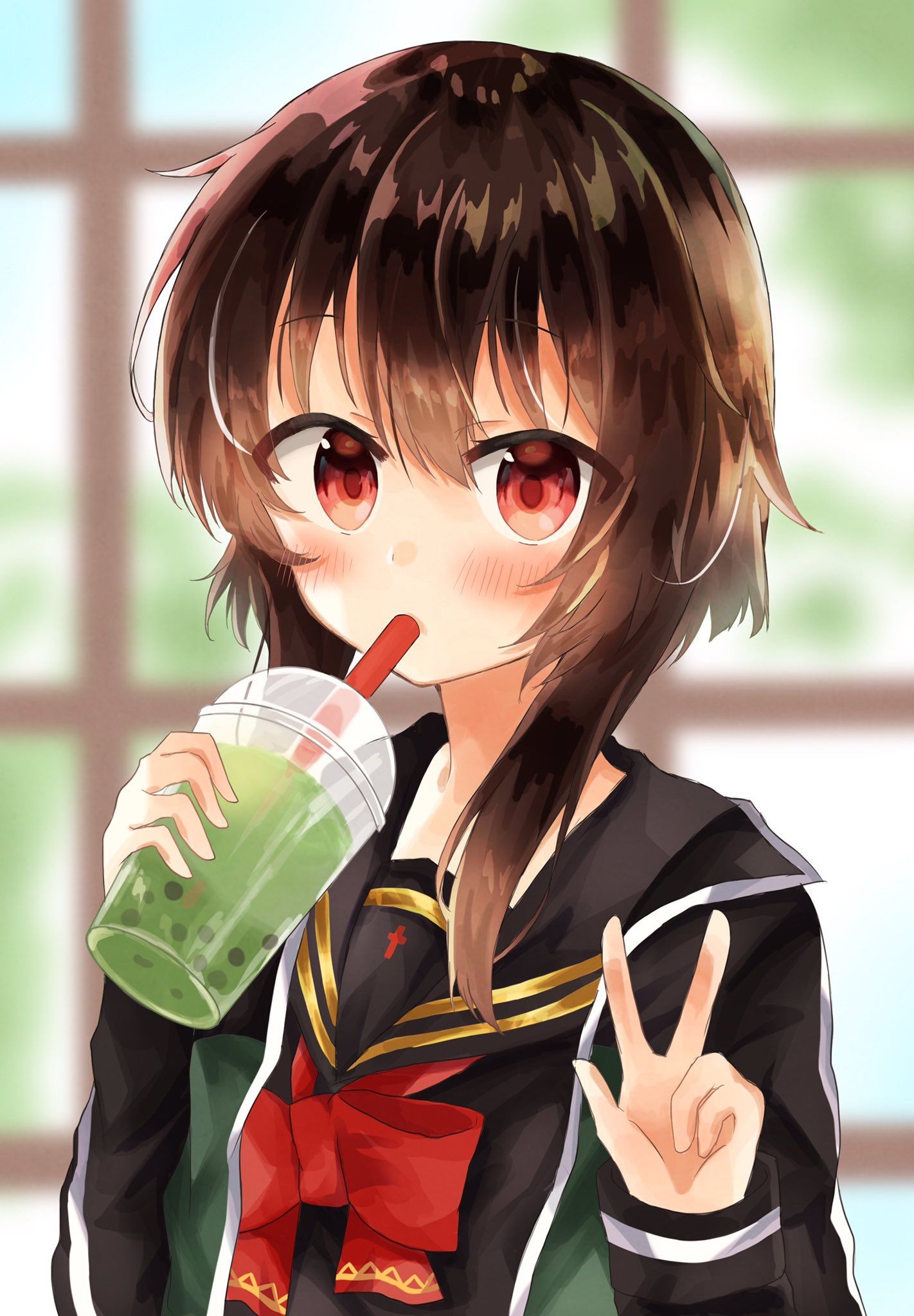 1430x2050 Drinking bubble tea [Konosuba]. Anime, Megumin konosuba, Kawaii anime, Phone