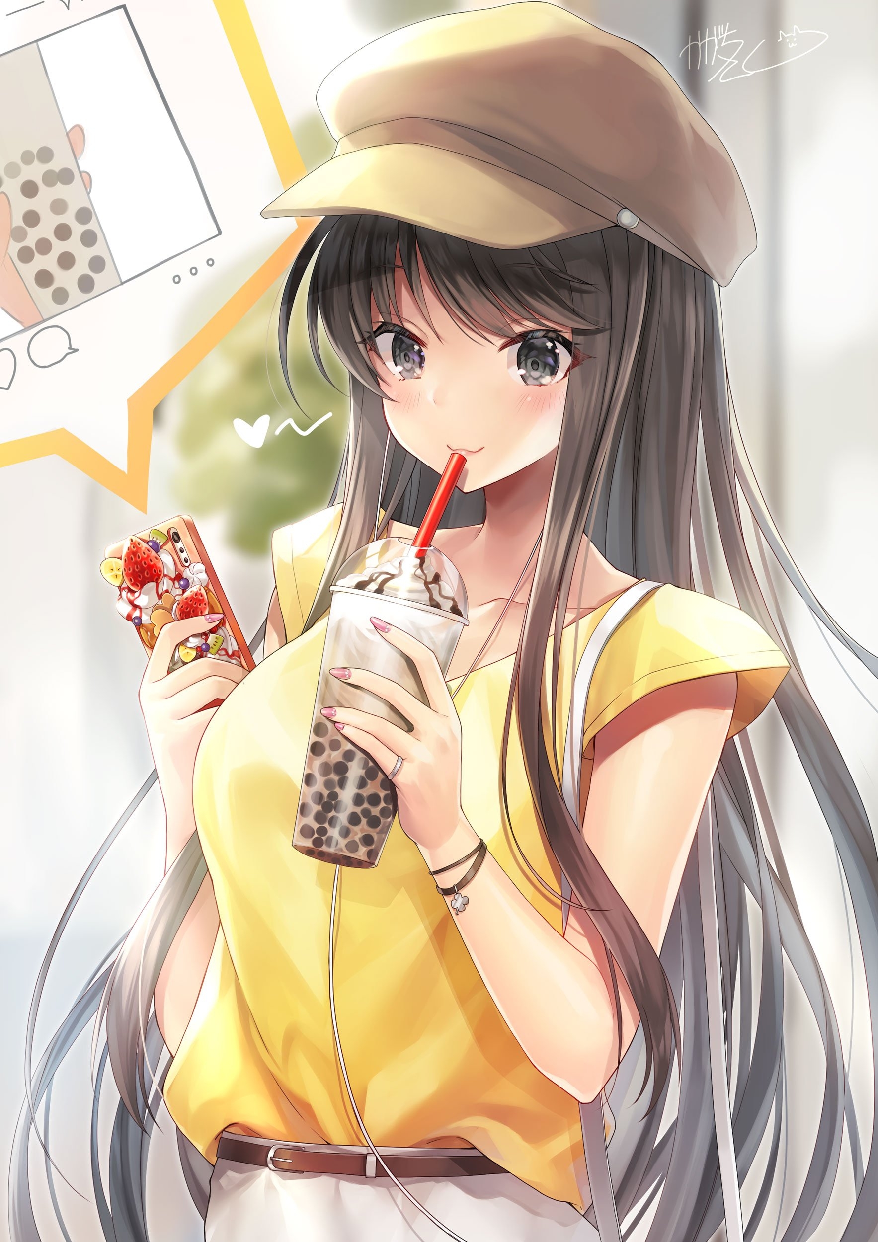 1770x2500 Anime Girl Drinking Boba Tea Chibi, Phone