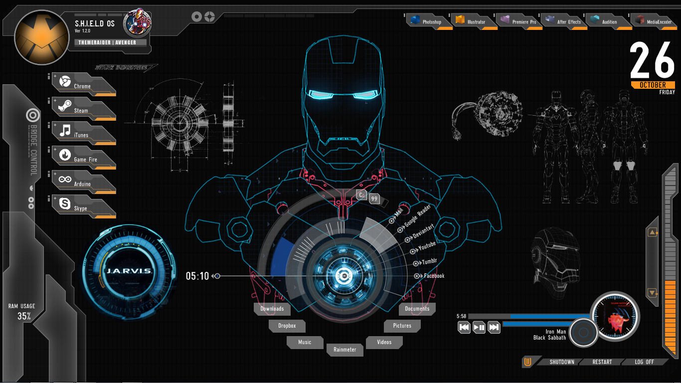 1370x770 SHIELD Iron Man Theme for Windows 10, Desktop