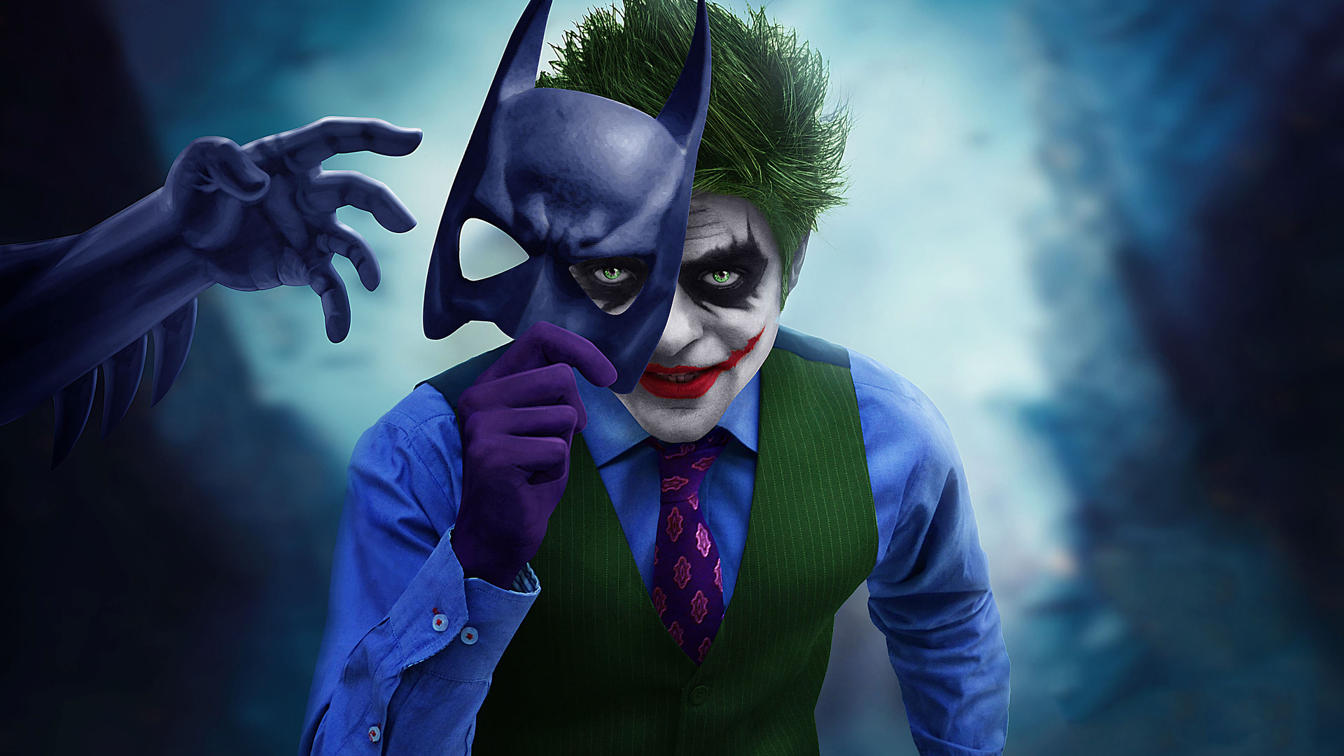 1920x1080 Joker With Batman Mask Off Laptop Full HD 1080P HD 4k Wallpaper, Image, Background, Photo and Picture, Desktop