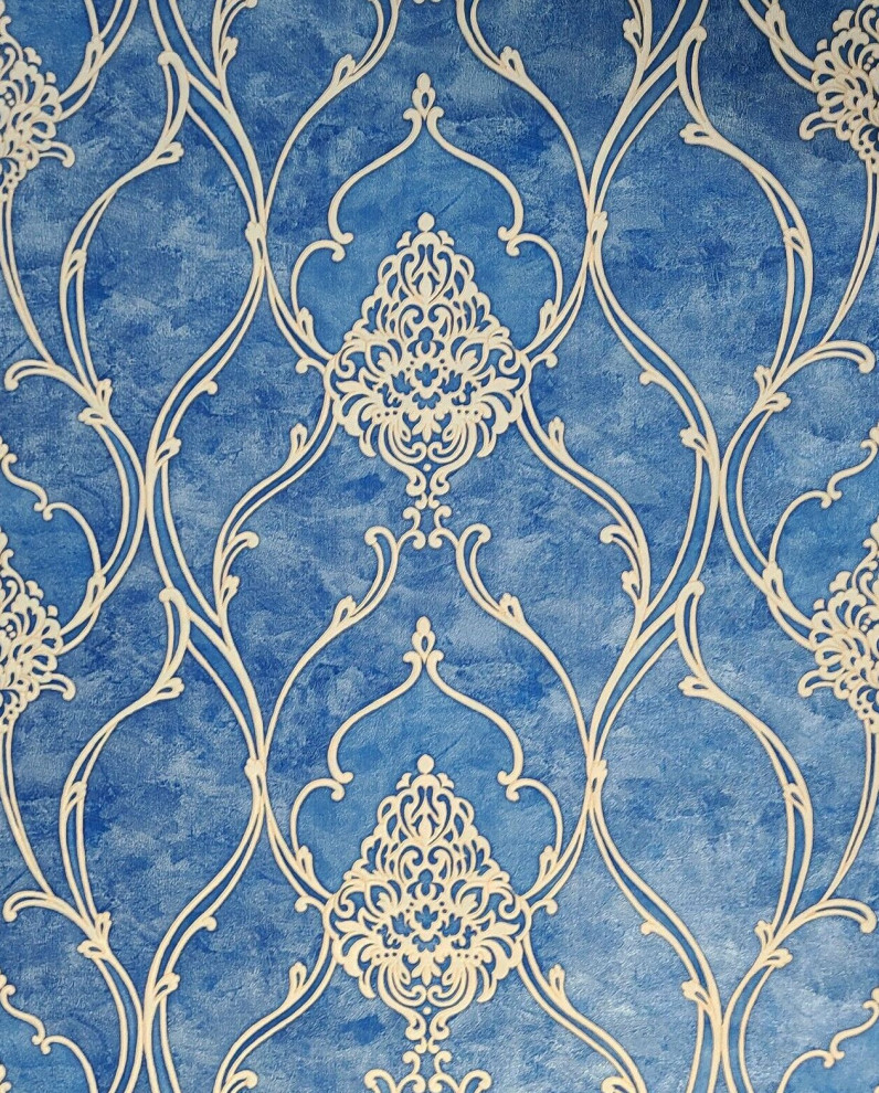 800x990 M5123 Royal blue beige gold Victorian damask Wallpaper Wallcoverings Mart, Phone